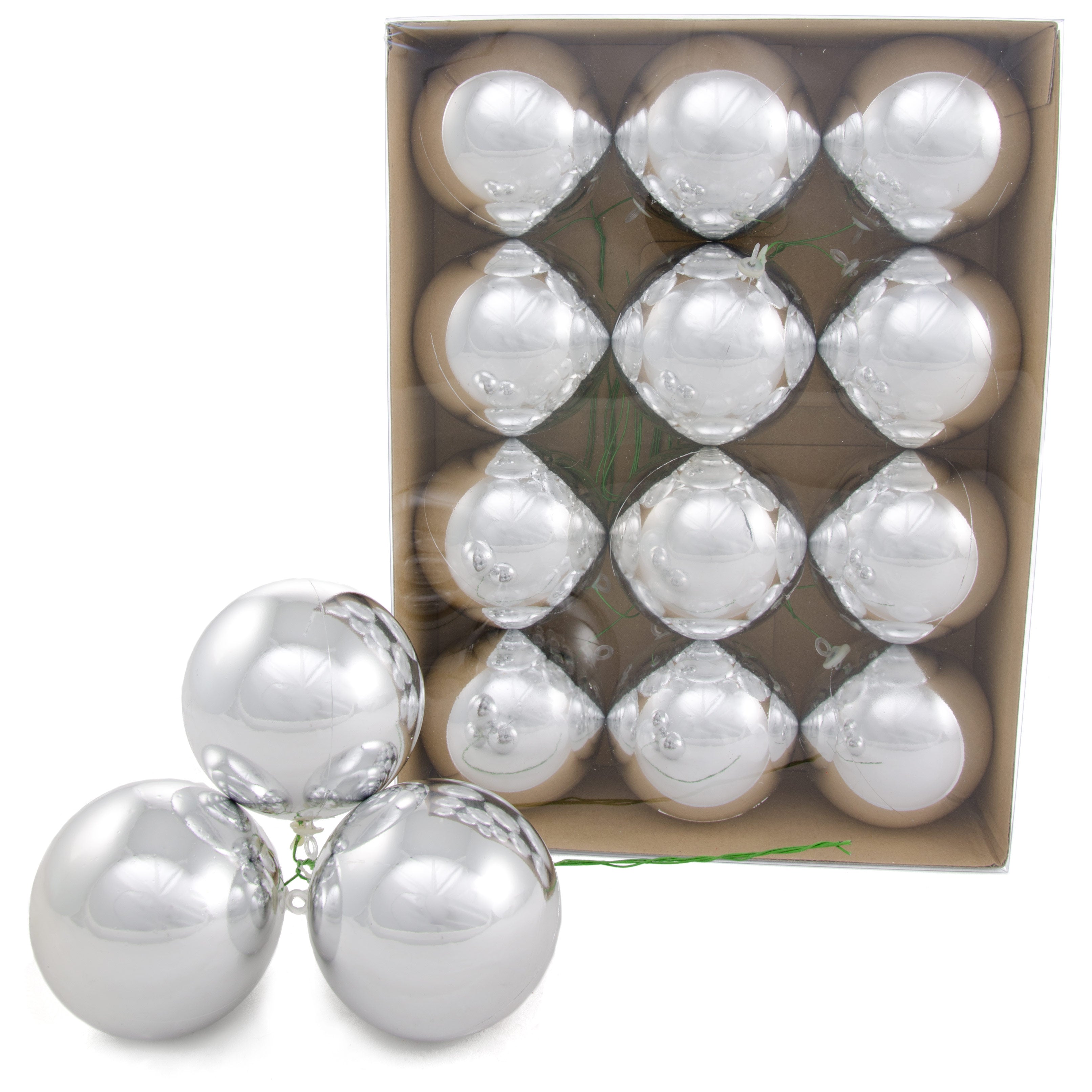 70MM Metallic Ball Ornament On Wire: Silver (12) Item Number: XH821926