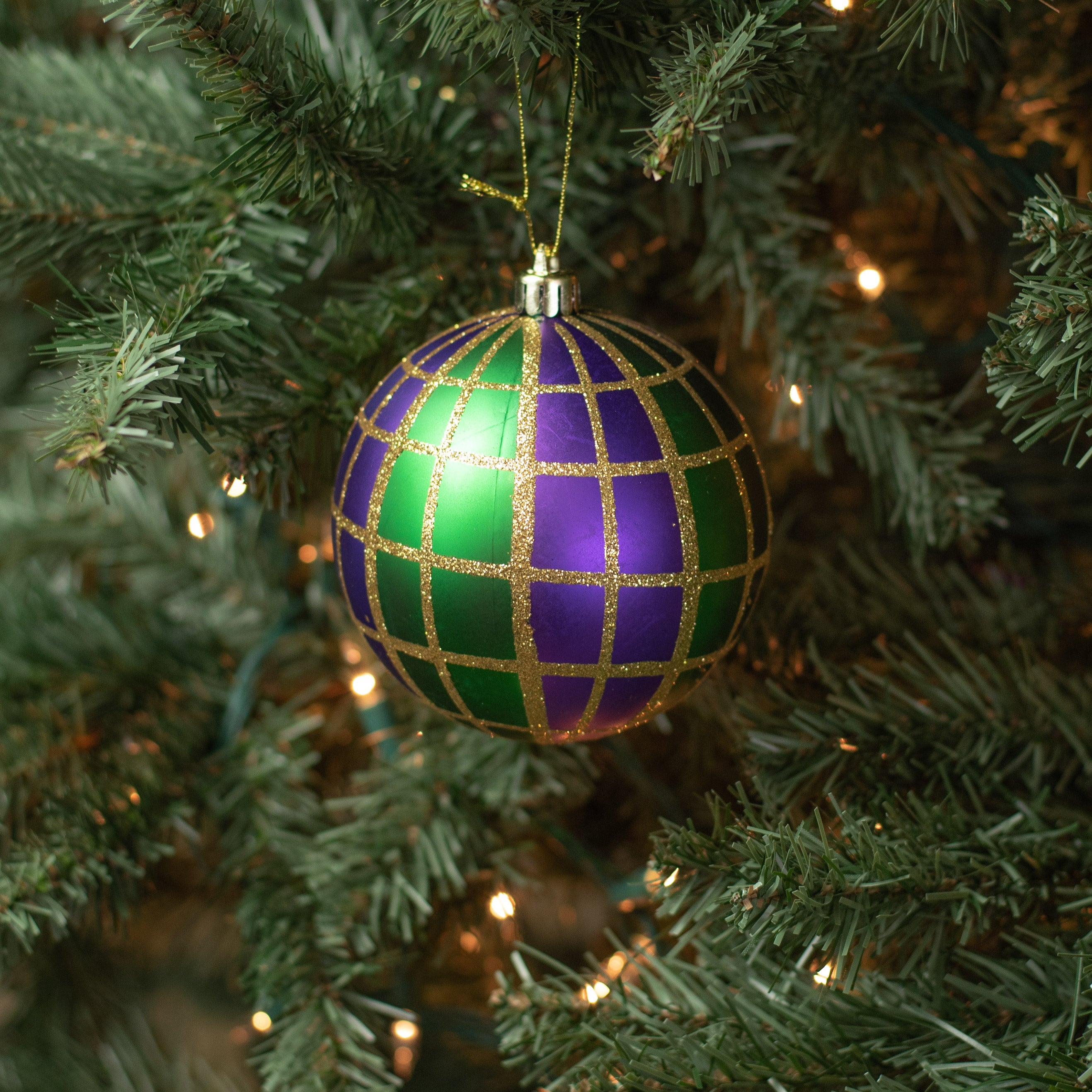 100MM Plaid Ball Ornament: Mardi Gras Lifestyle Photo