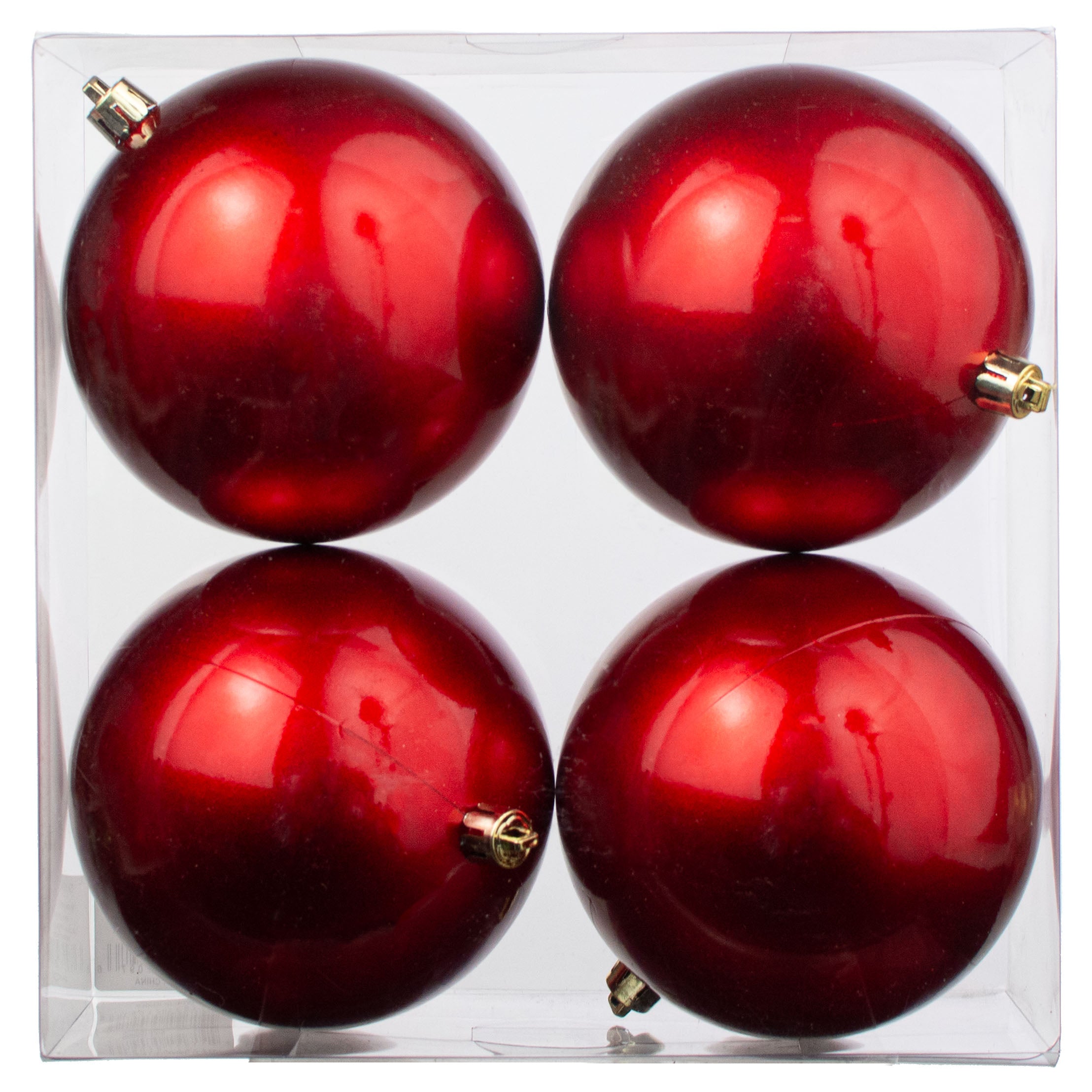 100MM Plastic Ball Ornament: Candy Apple Red (Set of 4) Item Number: 157097