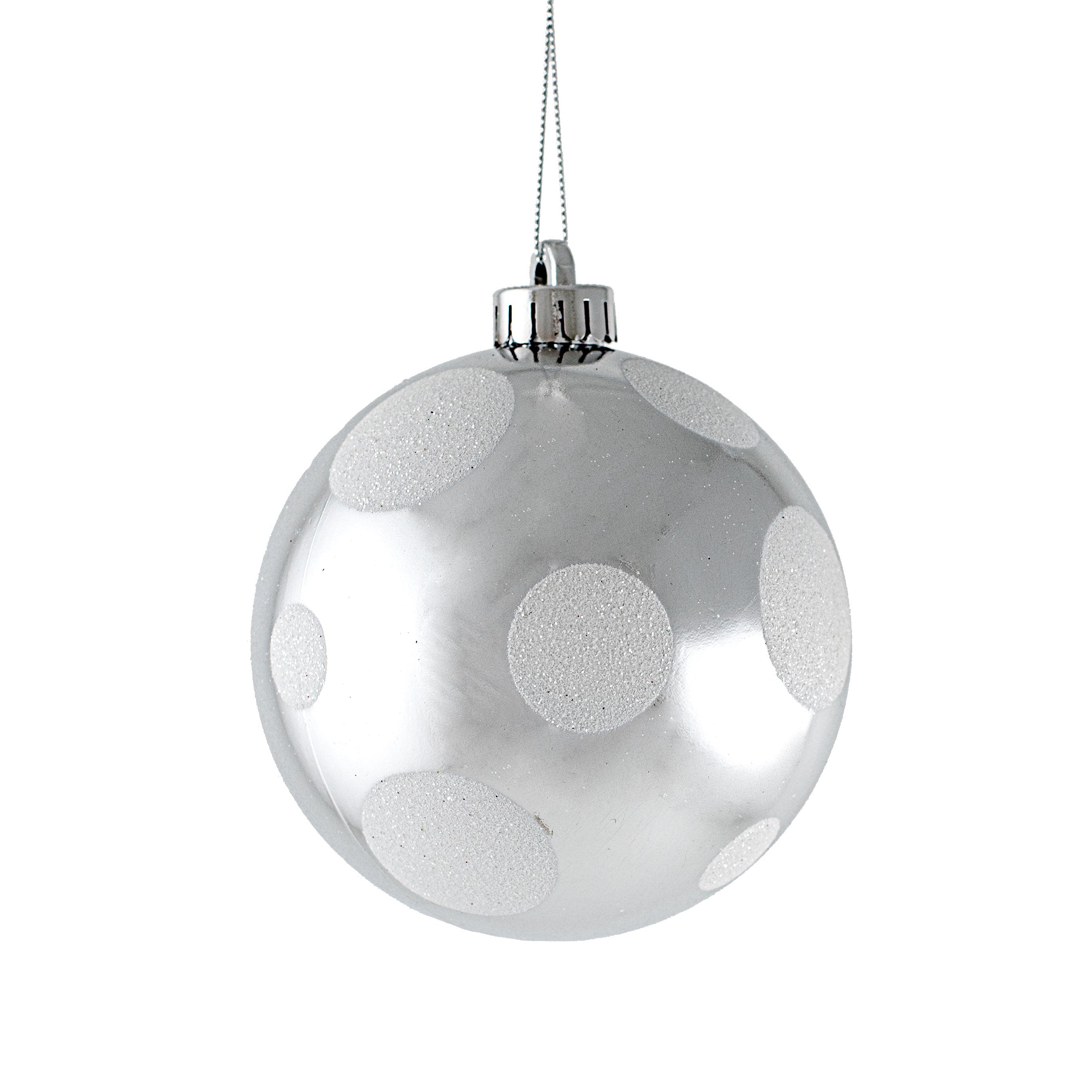 120MM Polka Dot Ball Ornament: Silver & White Item Number: XH952161
