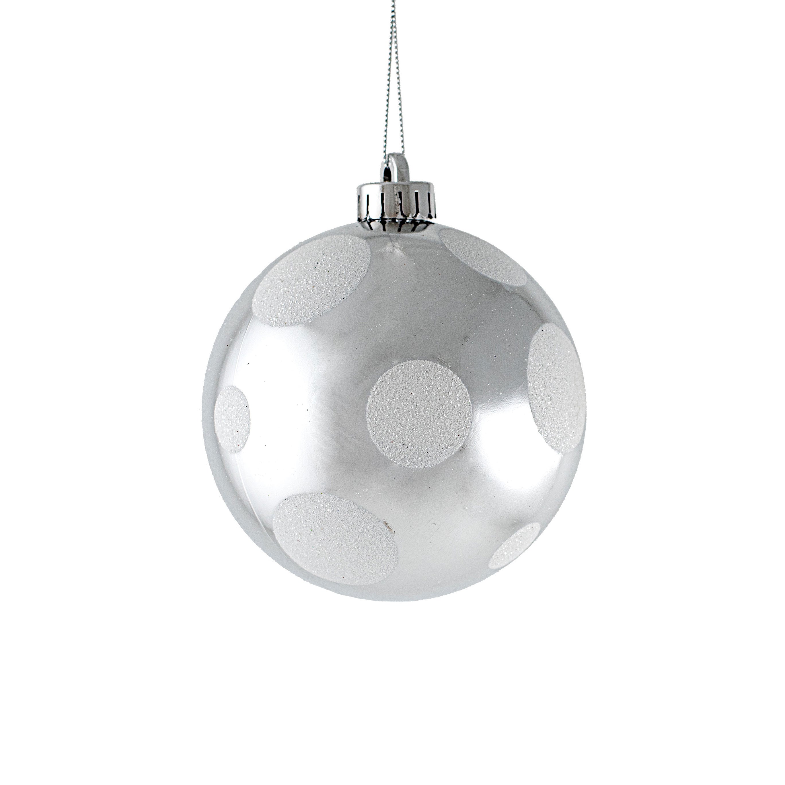 100MM Polka Dot Ball Ornament: Silver & White Item Number: XH952061