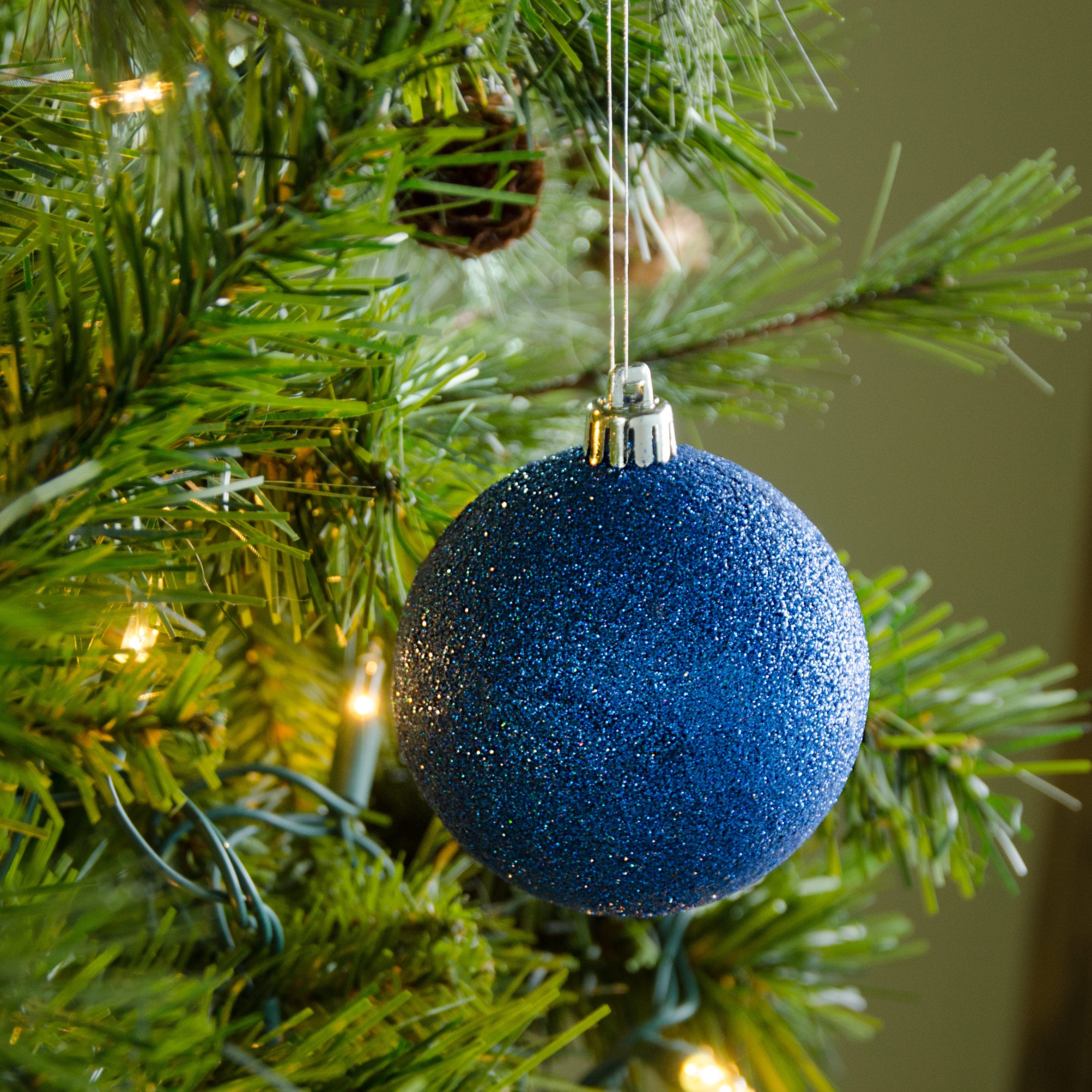 80MM Round Glitter Ball Ornament: Metallic Royal Blue Lifestyle Photo