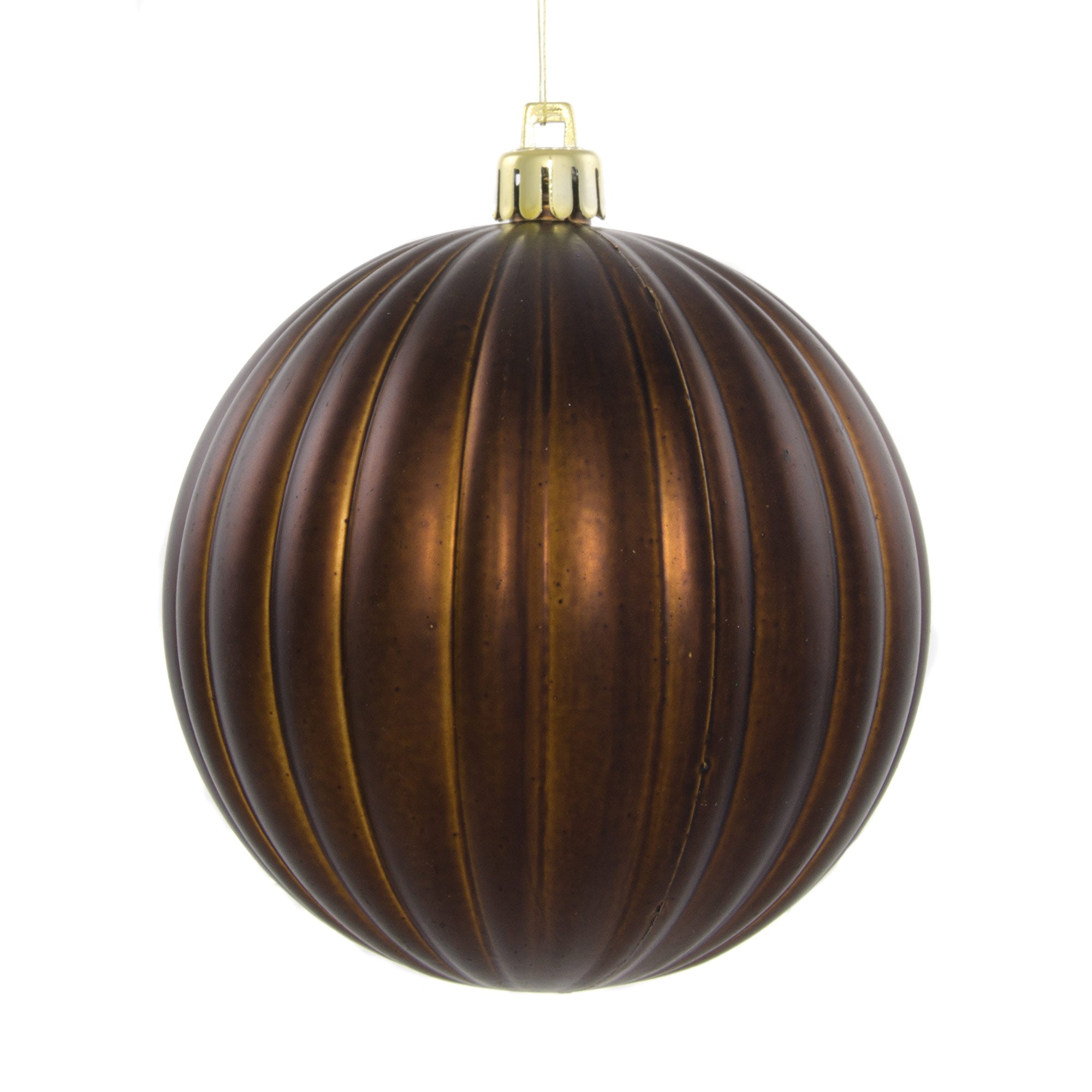 100MM Round Vertical Stripe Metallic Ball Ornament: Matte Brown Item Number: XJ4521EG