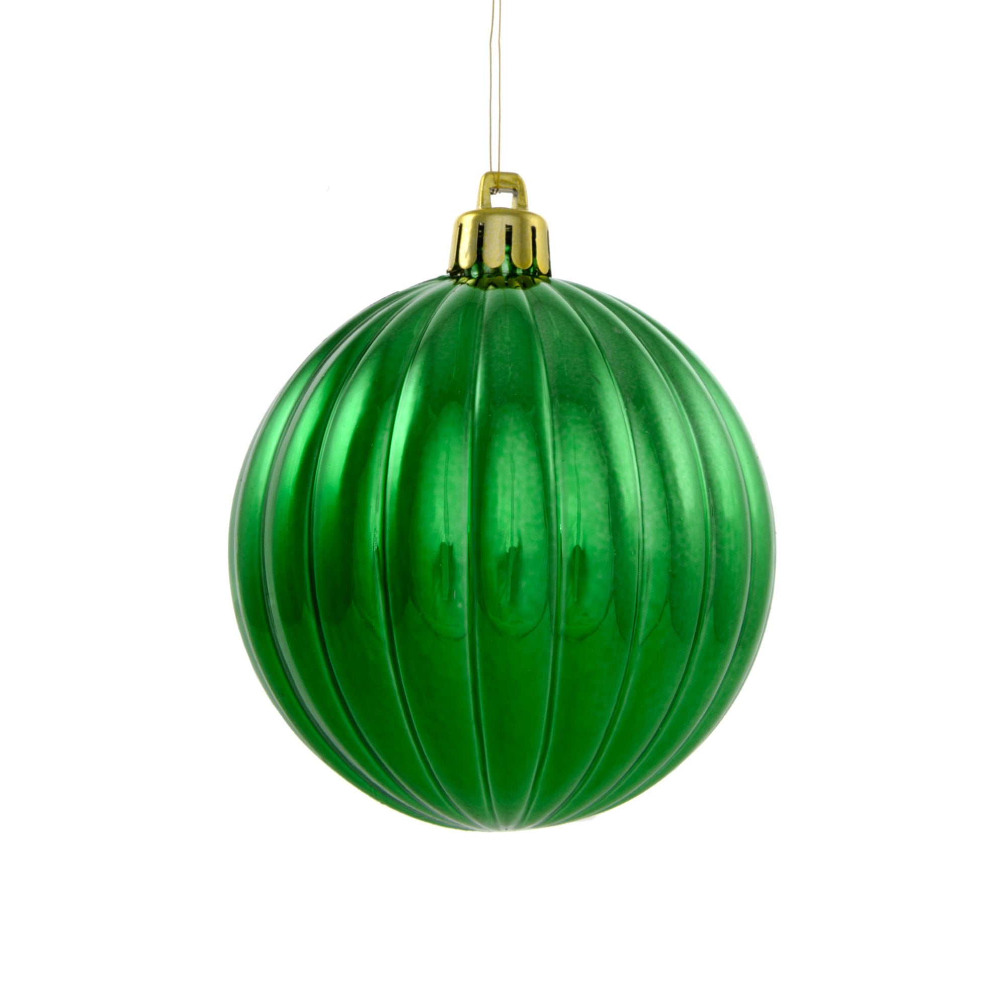 80MM Round Vertical Stripe Metallic Ball Ornament: Shiny Emerald Green Item Number: XY048309