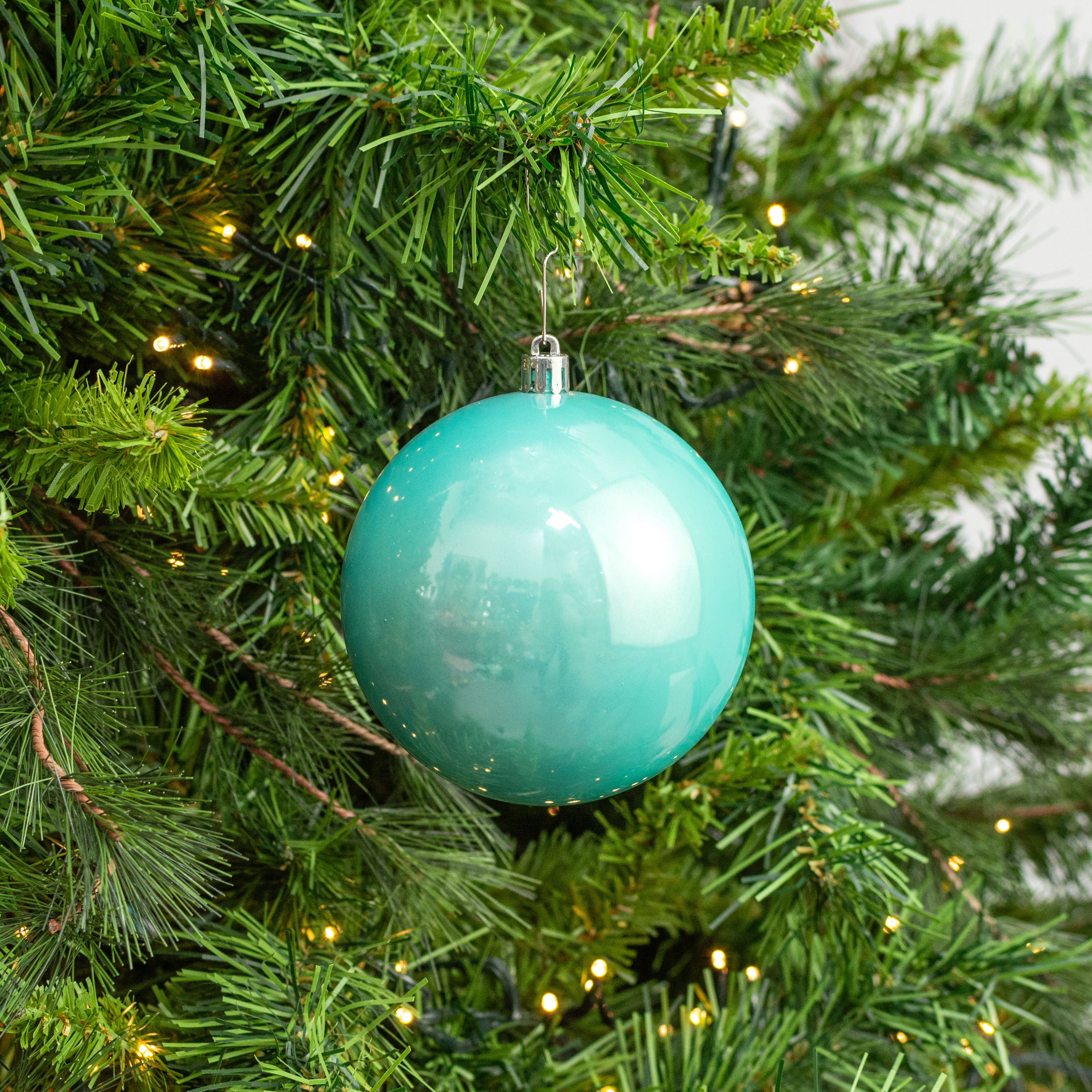 100MM Seamless Plastic Ball Ornament: Pearl Ice Blue (Set of 4) Lifestyle Photo