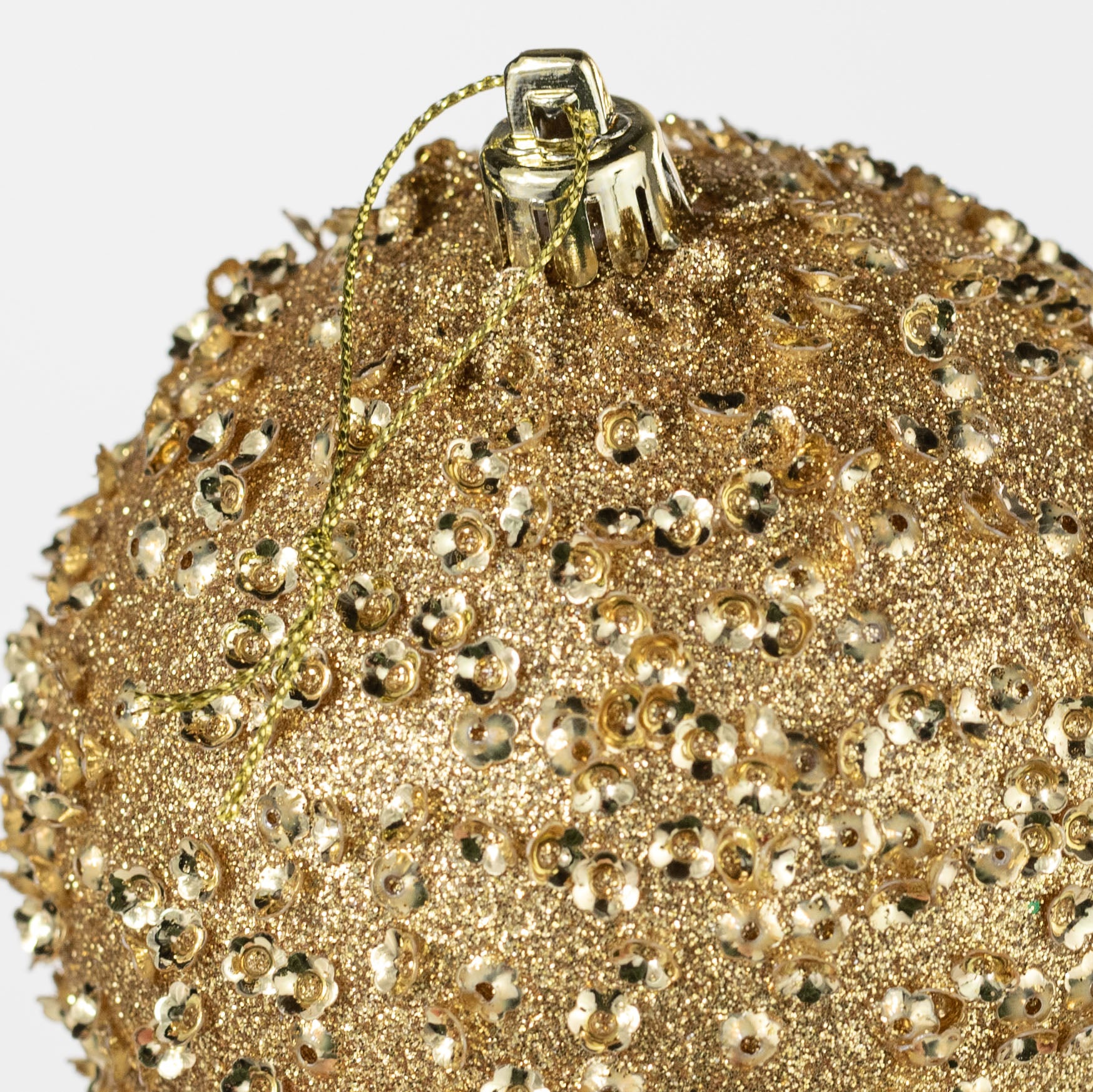 100mm Sequin & Glitter Ball Ornaments: 18K Gold (Box of 4) detail photo 3