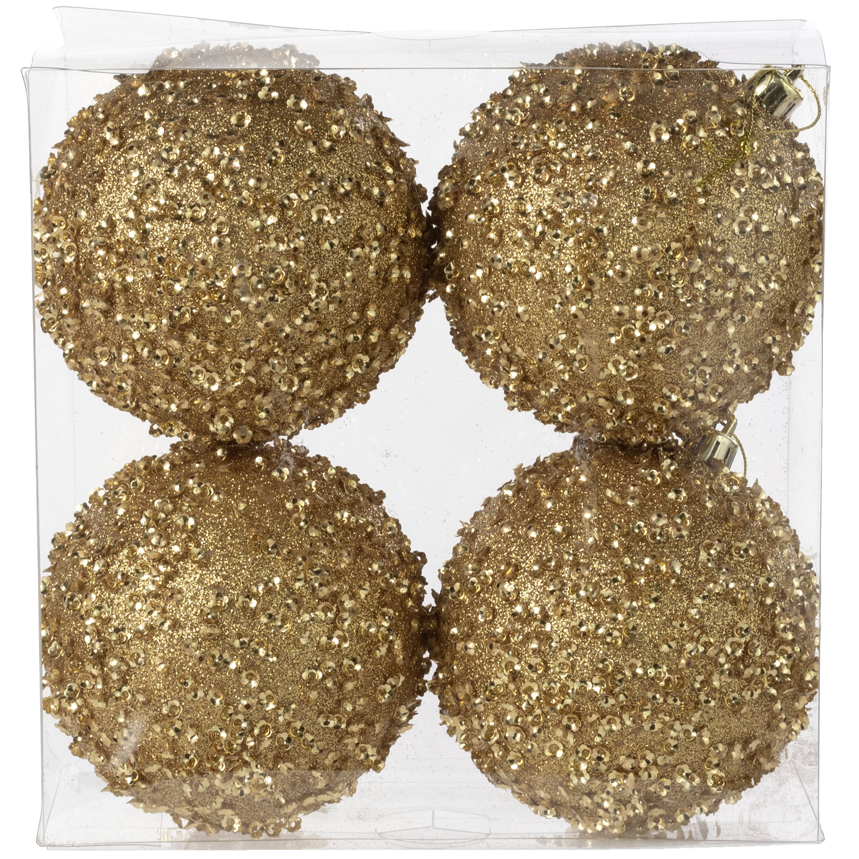 100mm Sequin & Glitter Ball Ornaments: 18K Gold (Box of 4) Item Number: XH959608