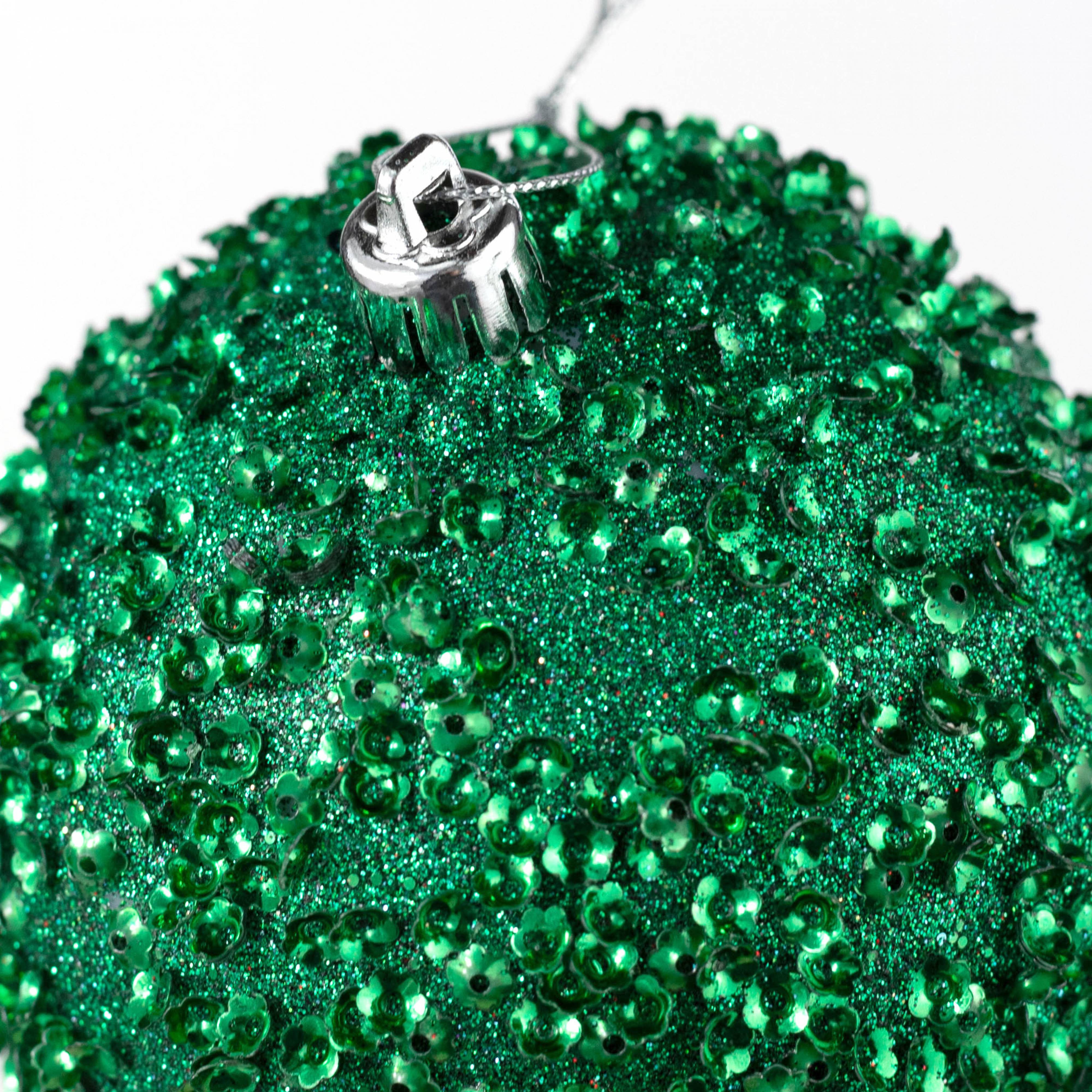 100mm Sequin & Glitter Ball Ornaments: Jadeite Green (Box of 4) detail photo 3