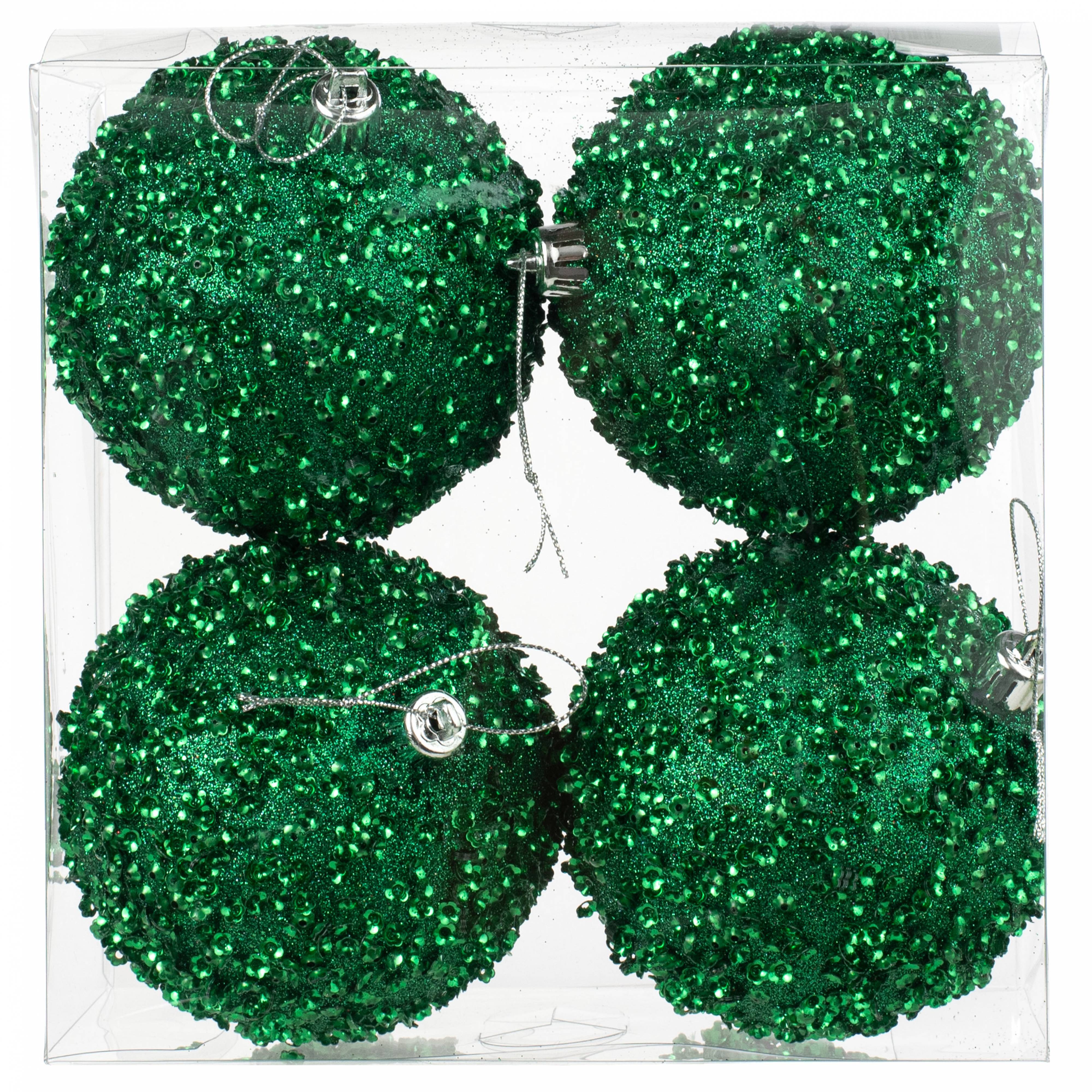 100mm Sequin & Glitter Ball Ornaments: Jadeite Green (Box of 4) Item Number: XH9596JN
