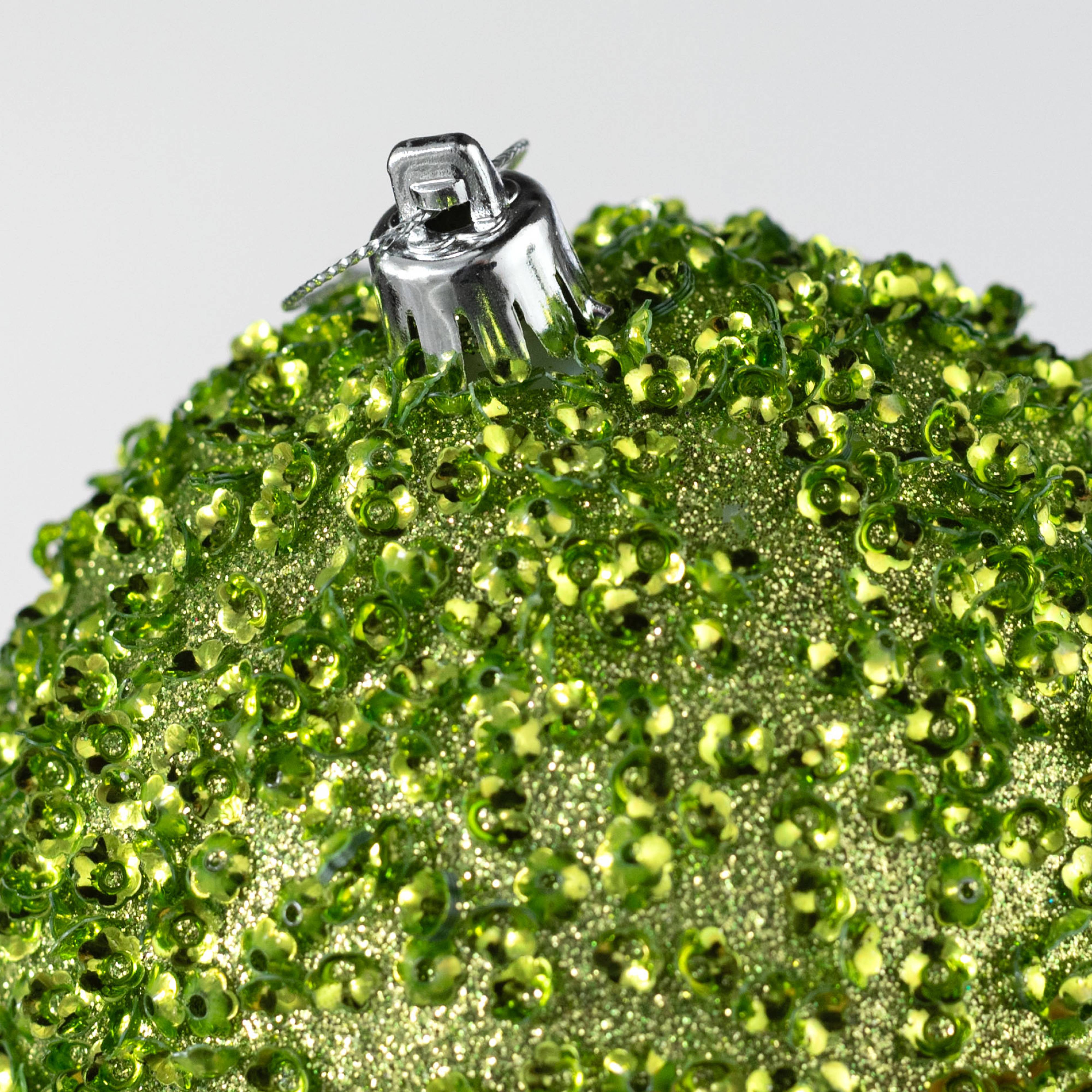 100mm Sequin & Glitter Ball Ornaments: Lime Green (Box of 4) detail photo 3