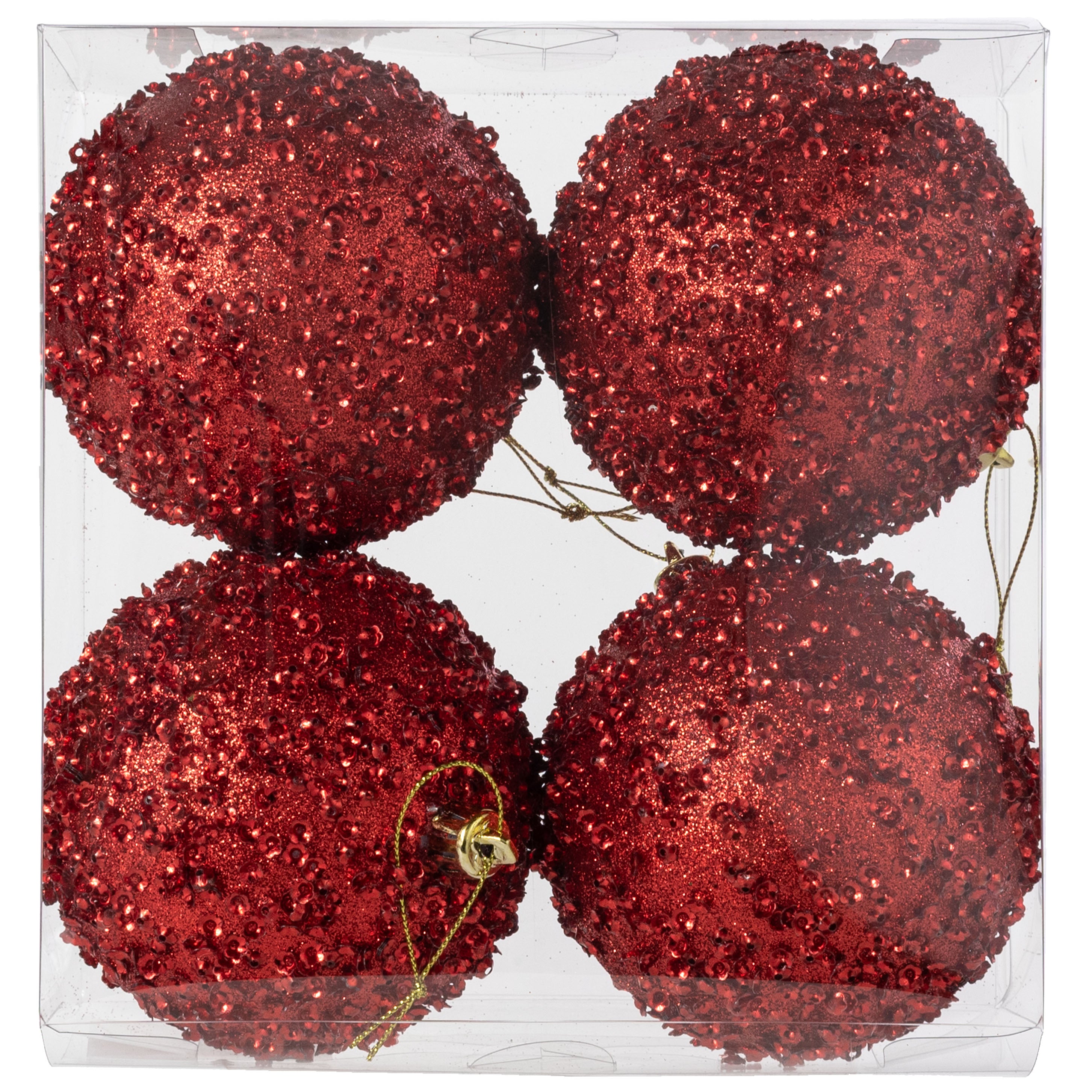 100mm Sequin & Glitter Ball Ornaments: Red (Box of 4) Item Number: XH959624
