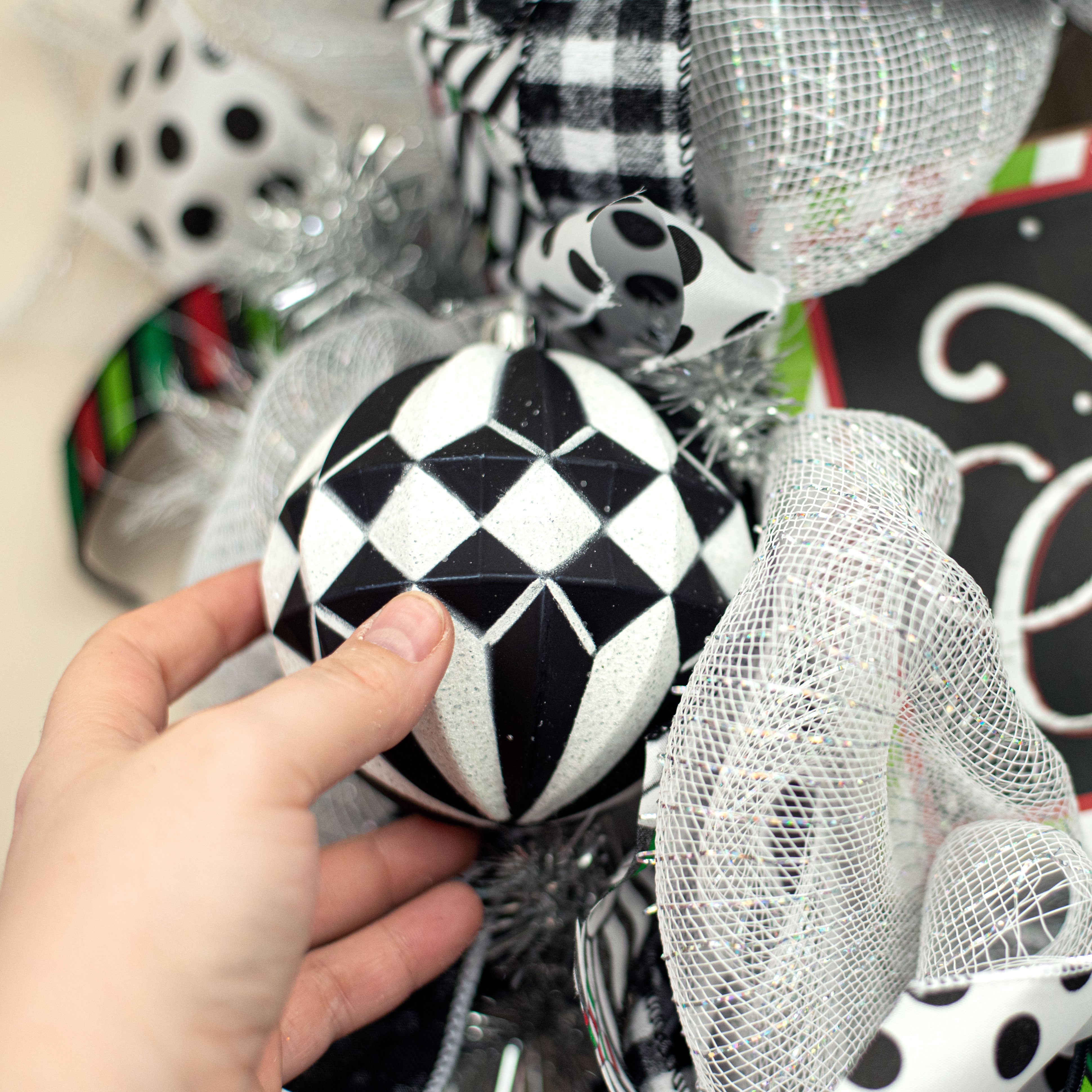 100MM Stripe Diamond Ornament: Black & White Lifestyle Photo