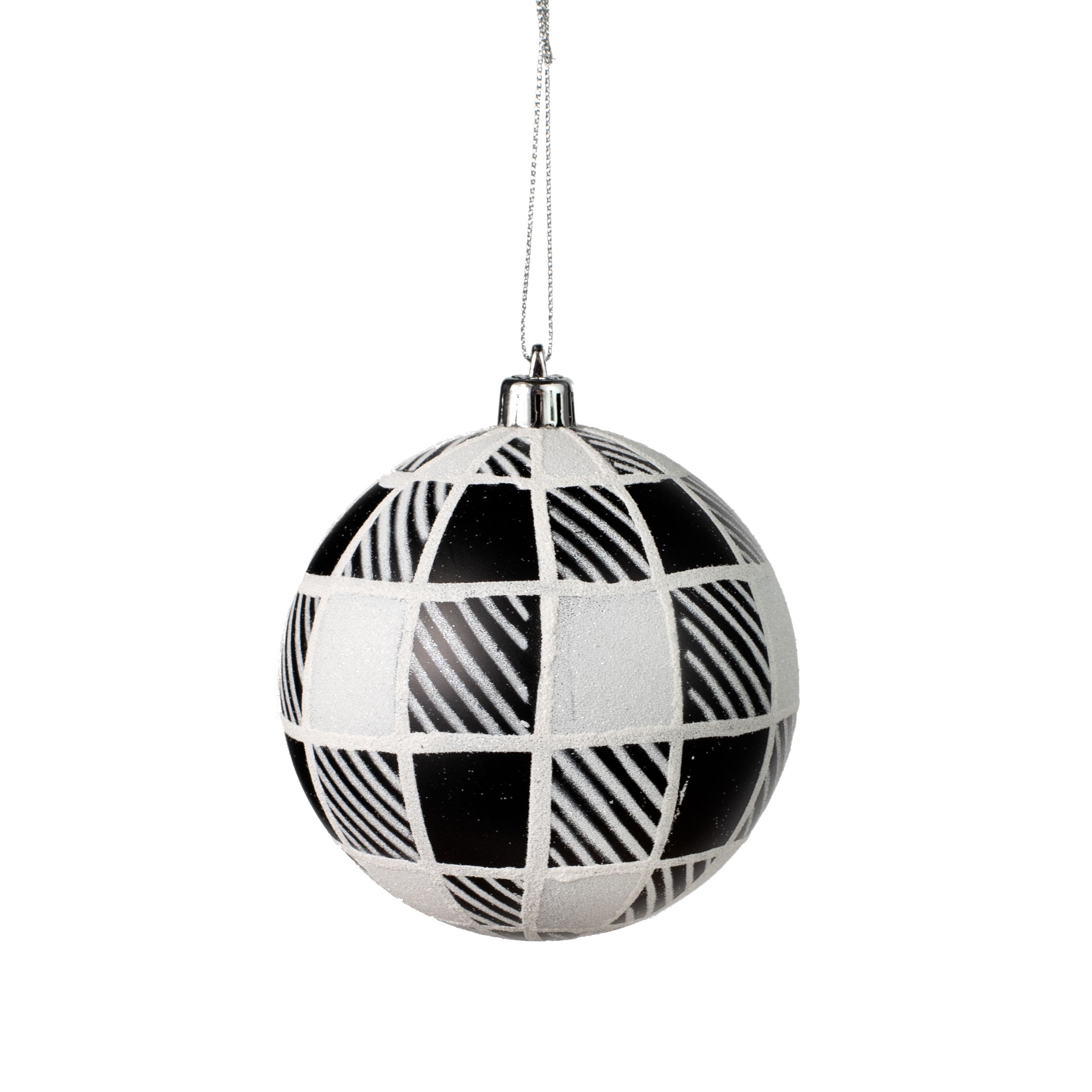 100MM Striped Check Ball Ornament: Black & White Item Number: XY8847TX