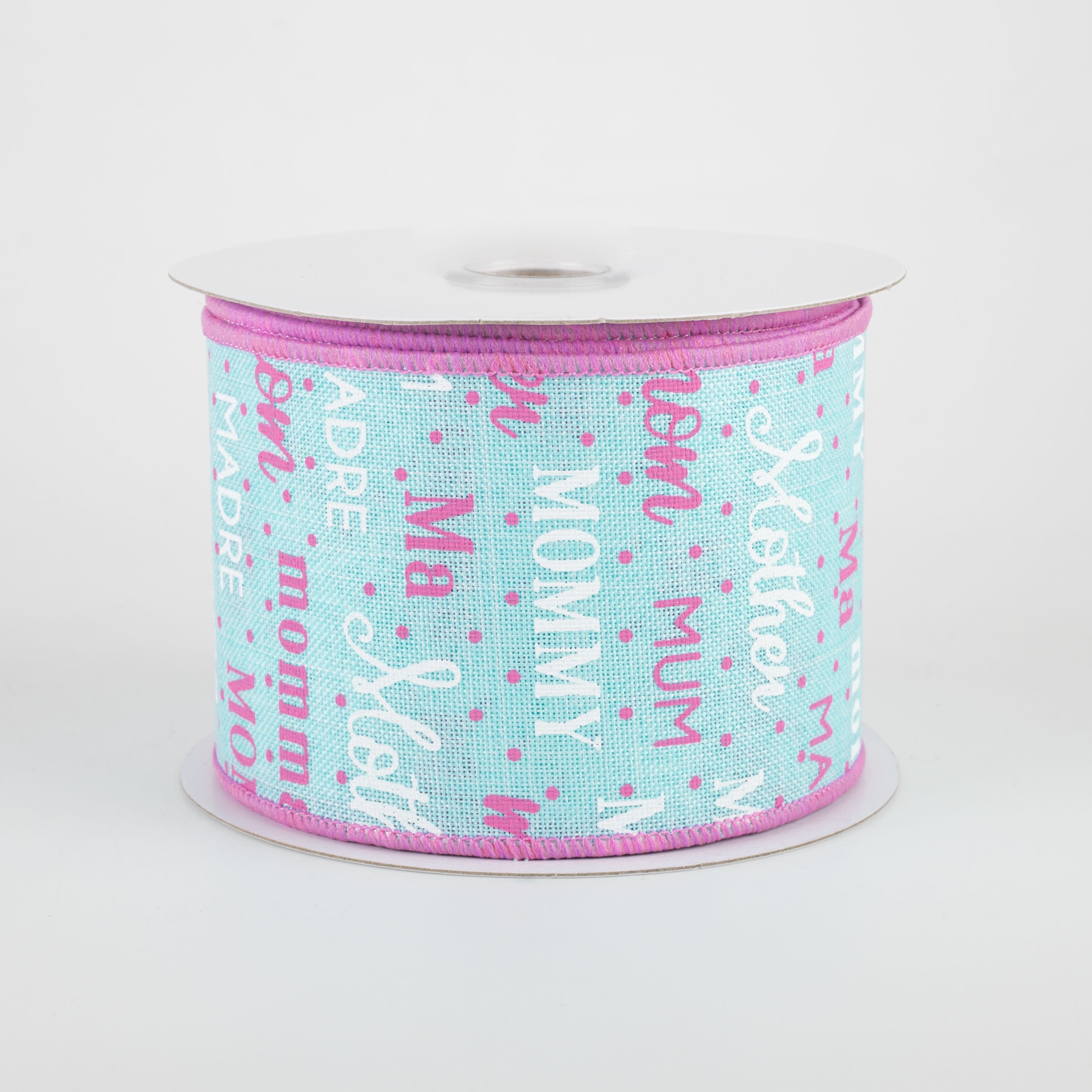 2.5" Mom Pattern Ribbon: Ice Blue, White, Pink (10 Yards)