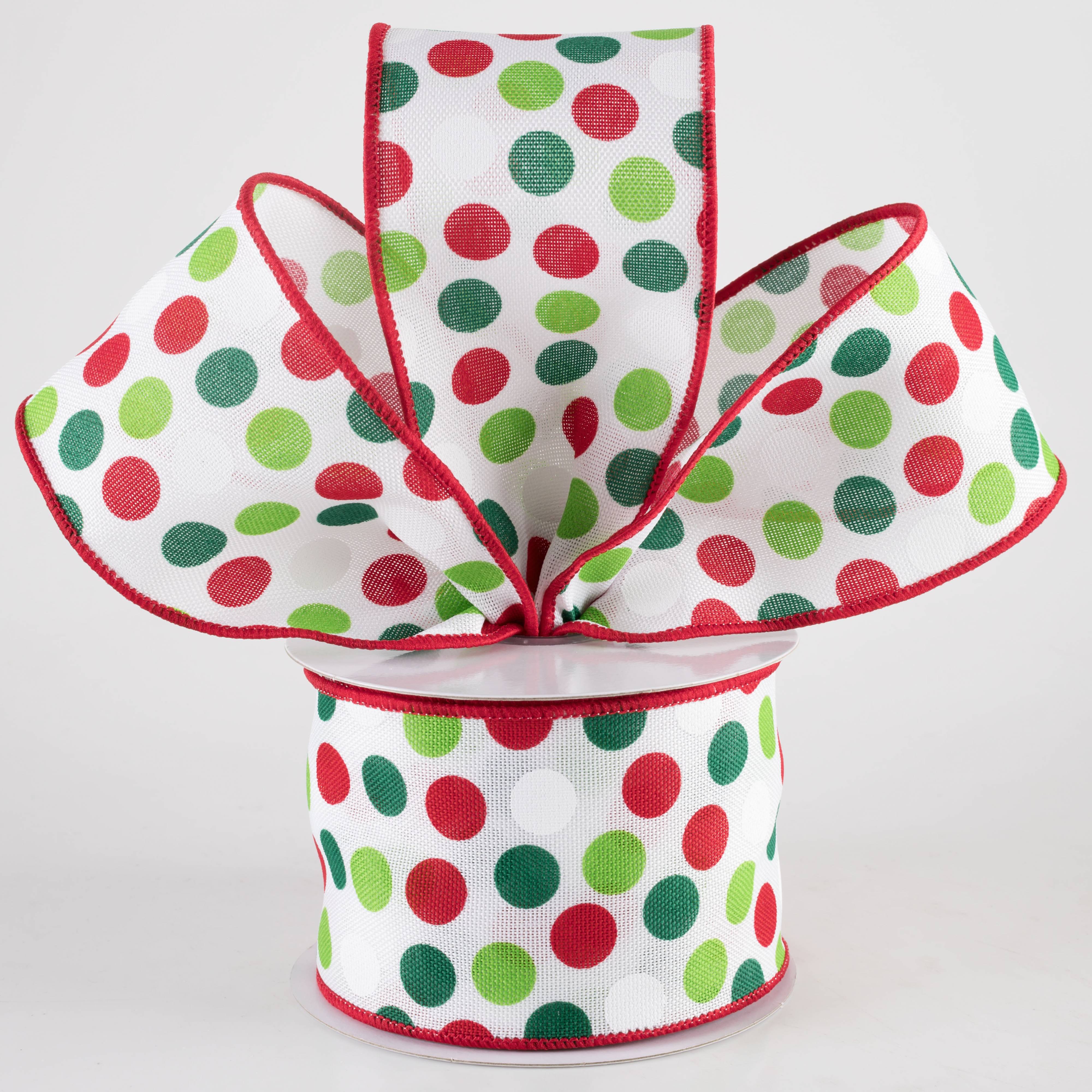 2.5" Multi Dots Ribbon: Christmas Colors on White (10 Yards) Lifestyle Photo