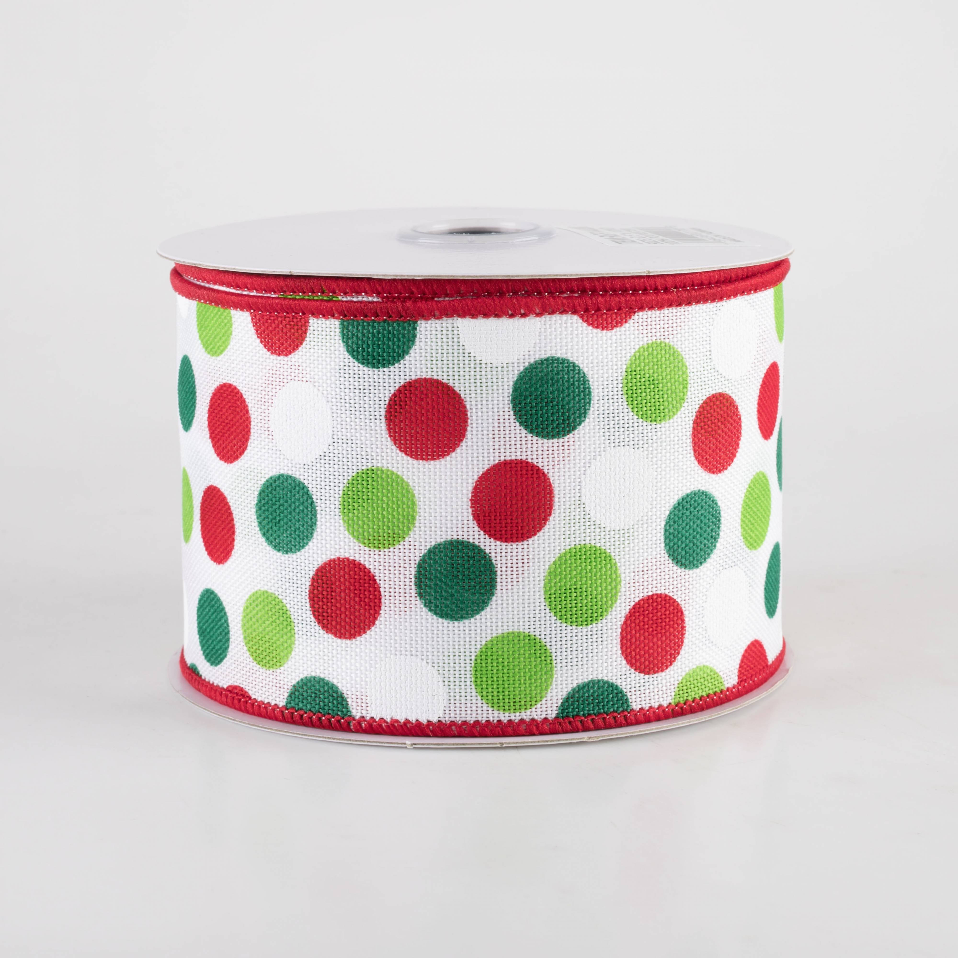 2.5" Multi Dots Ribbon: Christmas Colors on White (10 Yards) Item Number: RGF14408R