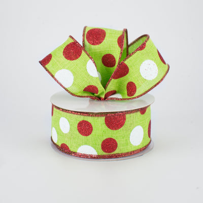 1.5" Multi Glitter Dots Ribbon: Lime, Red, White (10 Yards) Lifestyle Photo
