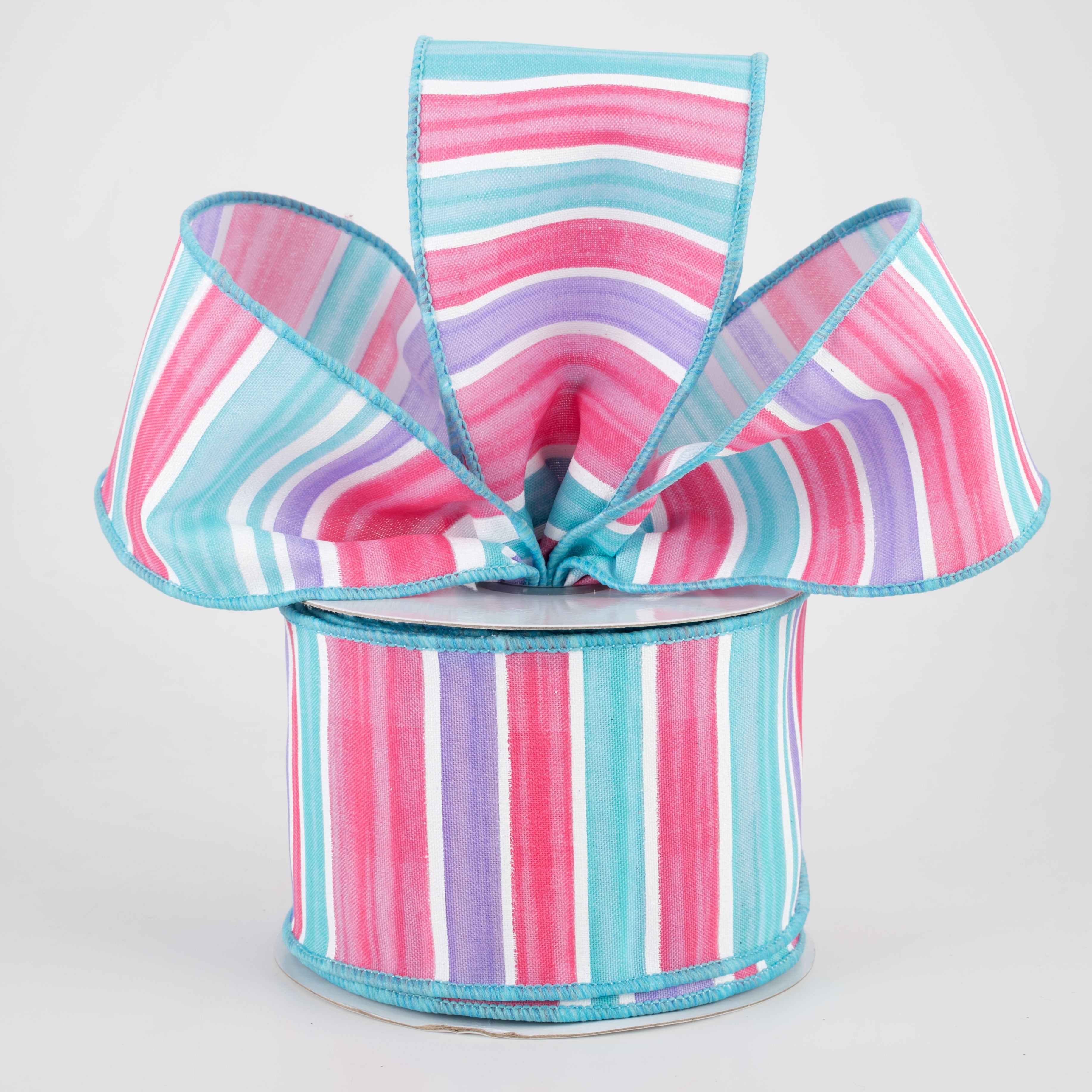 2.5" Multi Width Horizontal Stripe Ribbon: Lavender, Pink, Turquoise (10 Yards) Lifestyle Photo