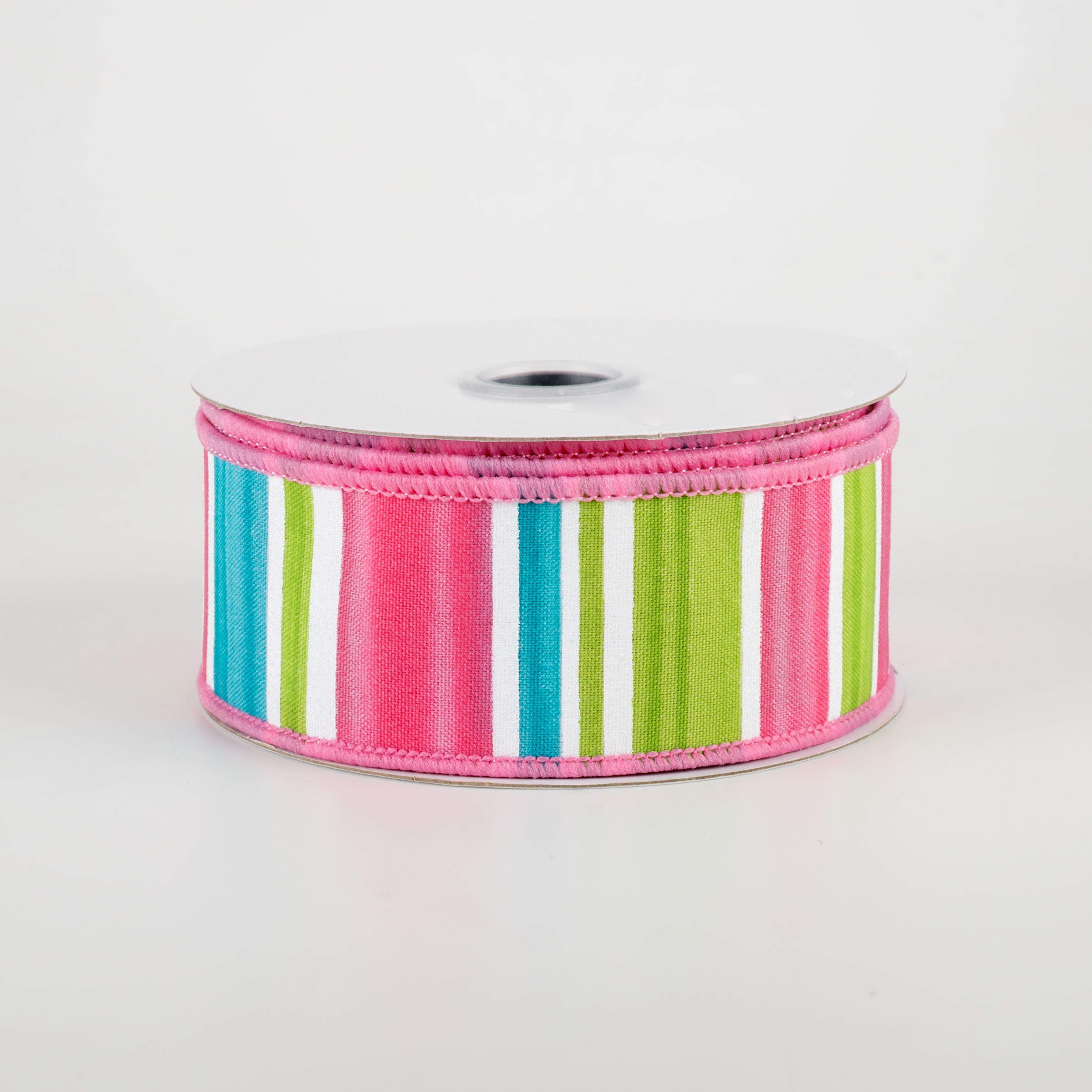 1.5" Multi Width Horizontal Stripe Ribbon: Pink, Ice Blue, Green (10 Yards)