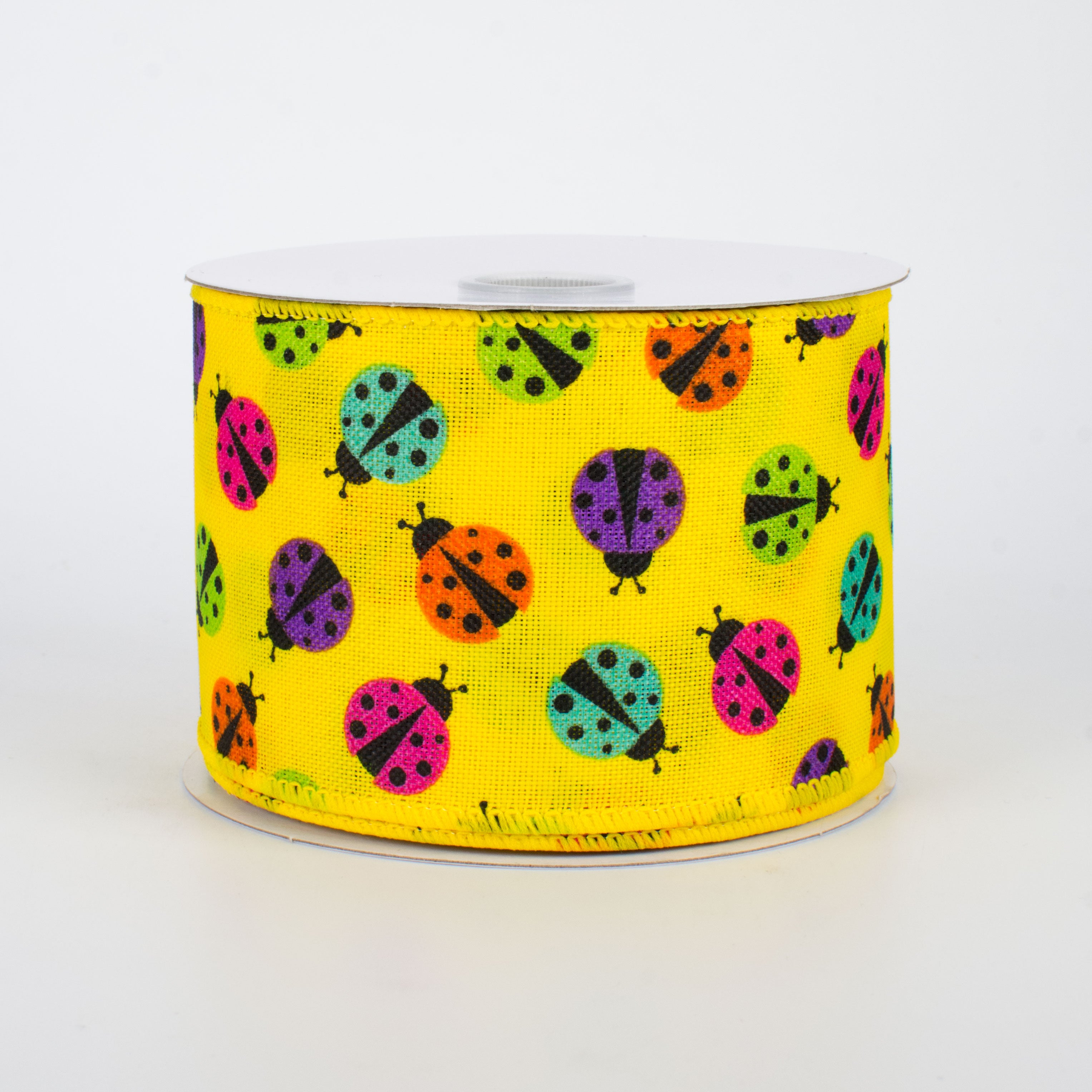 2.5" Multicolored Ladybug Ribbon: Yellow (10 Yards)