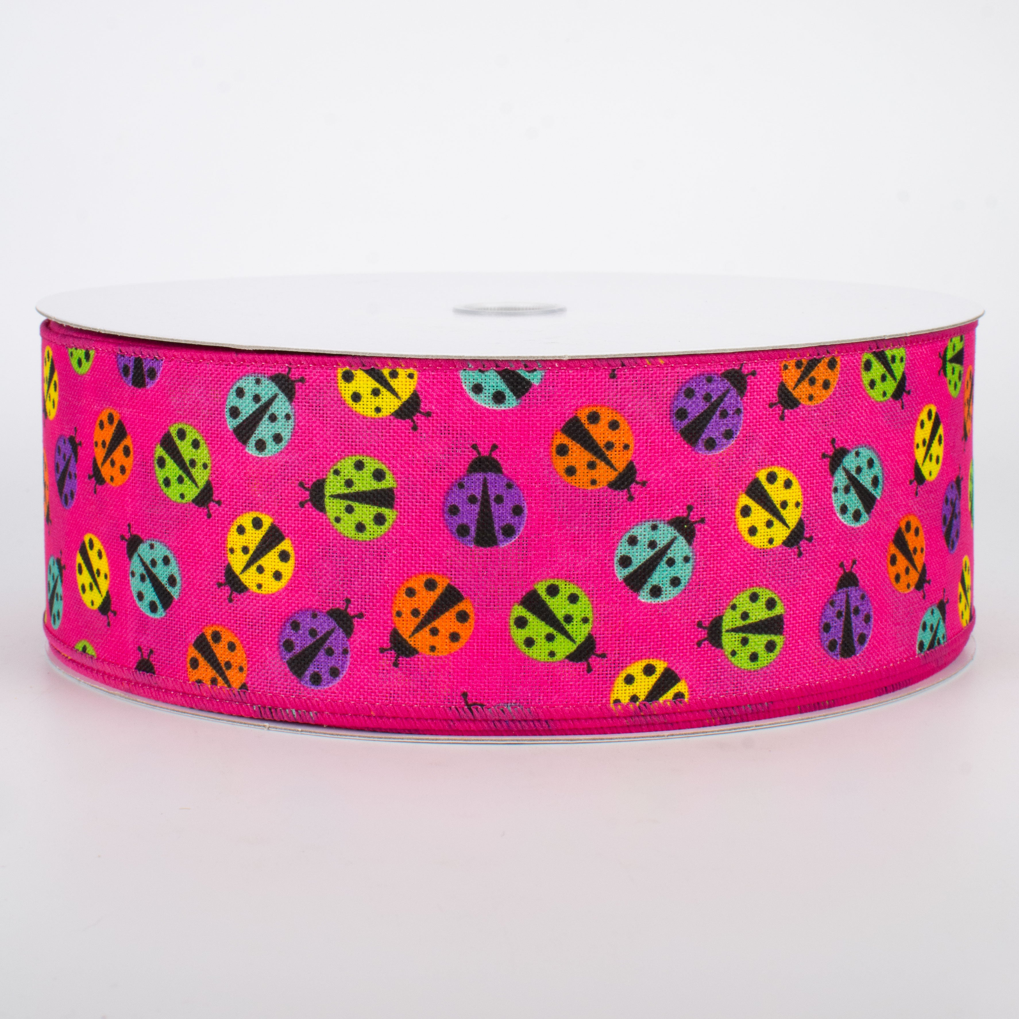 2.5" Multicolored Ladybugs Ribbon: Pink (50 Yards) Item Number: Q501940-657
