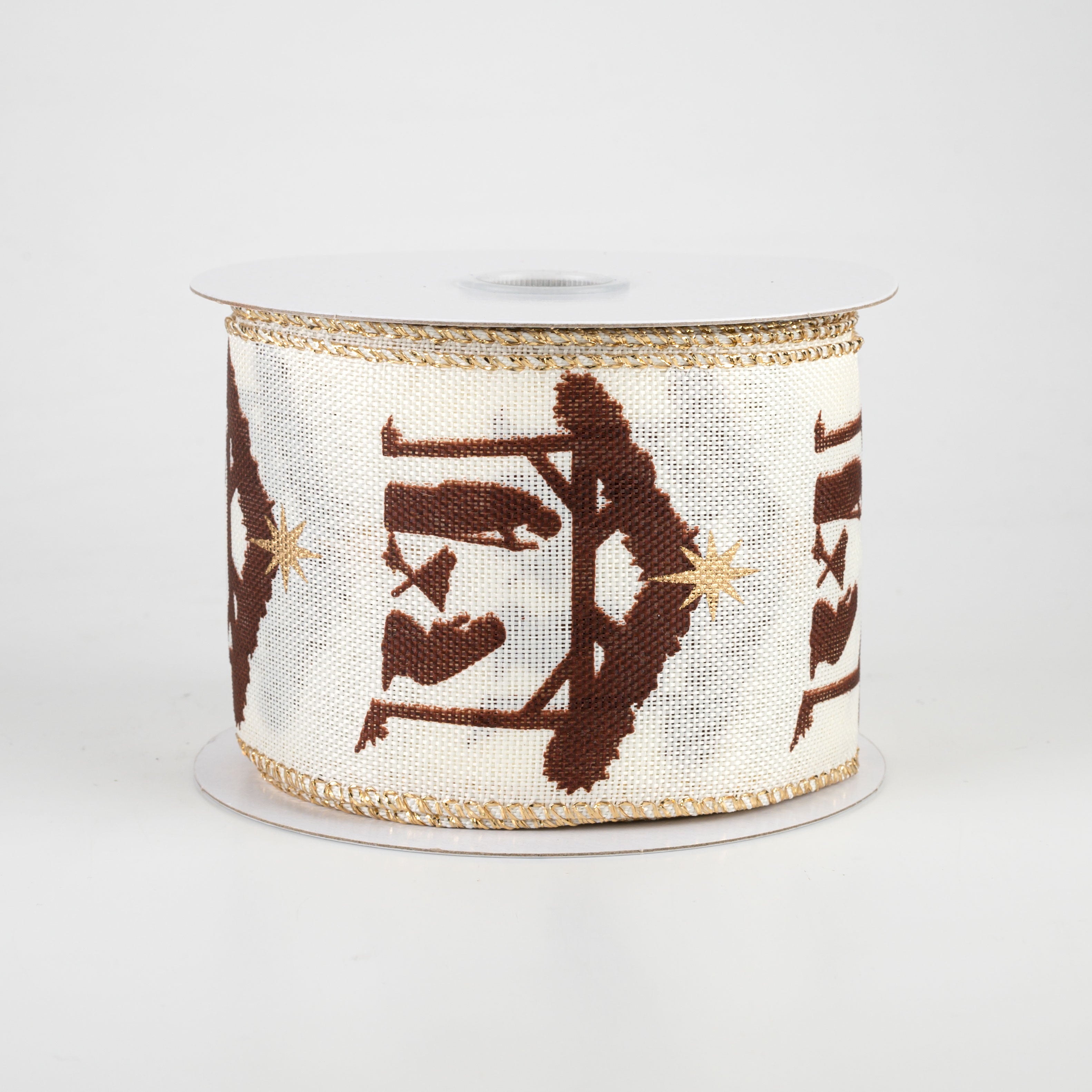 2.5" Nativity Creche Ribbon: Ivory & Brown (10 Yards)