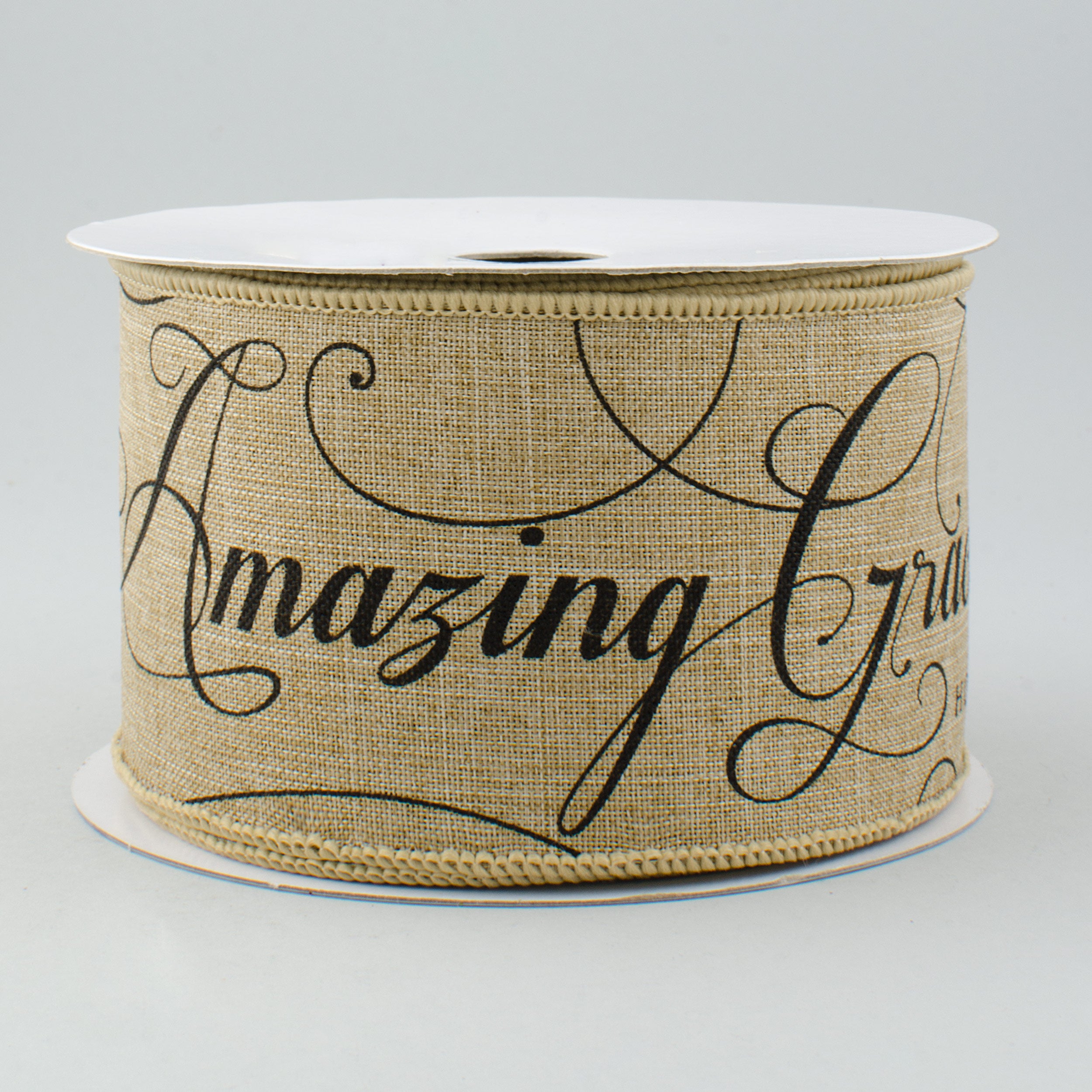 2.5" Natural Canvas Amazing Grace Ribbon: Beige & Black (10 Yards)