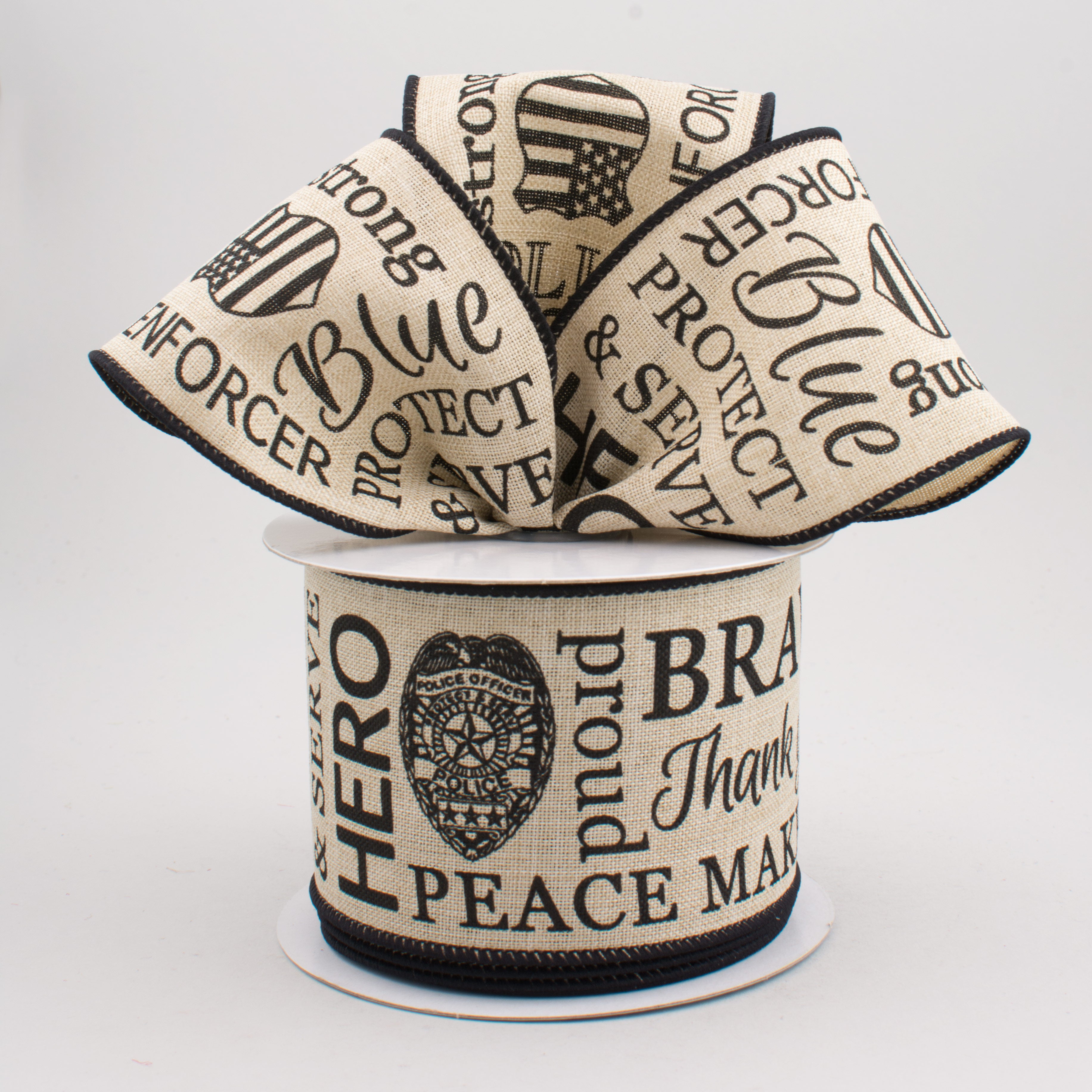 2.5" Natural Canvas Police Support Ribbon: Natural & Black (10 Yards) Lifestyle Photo