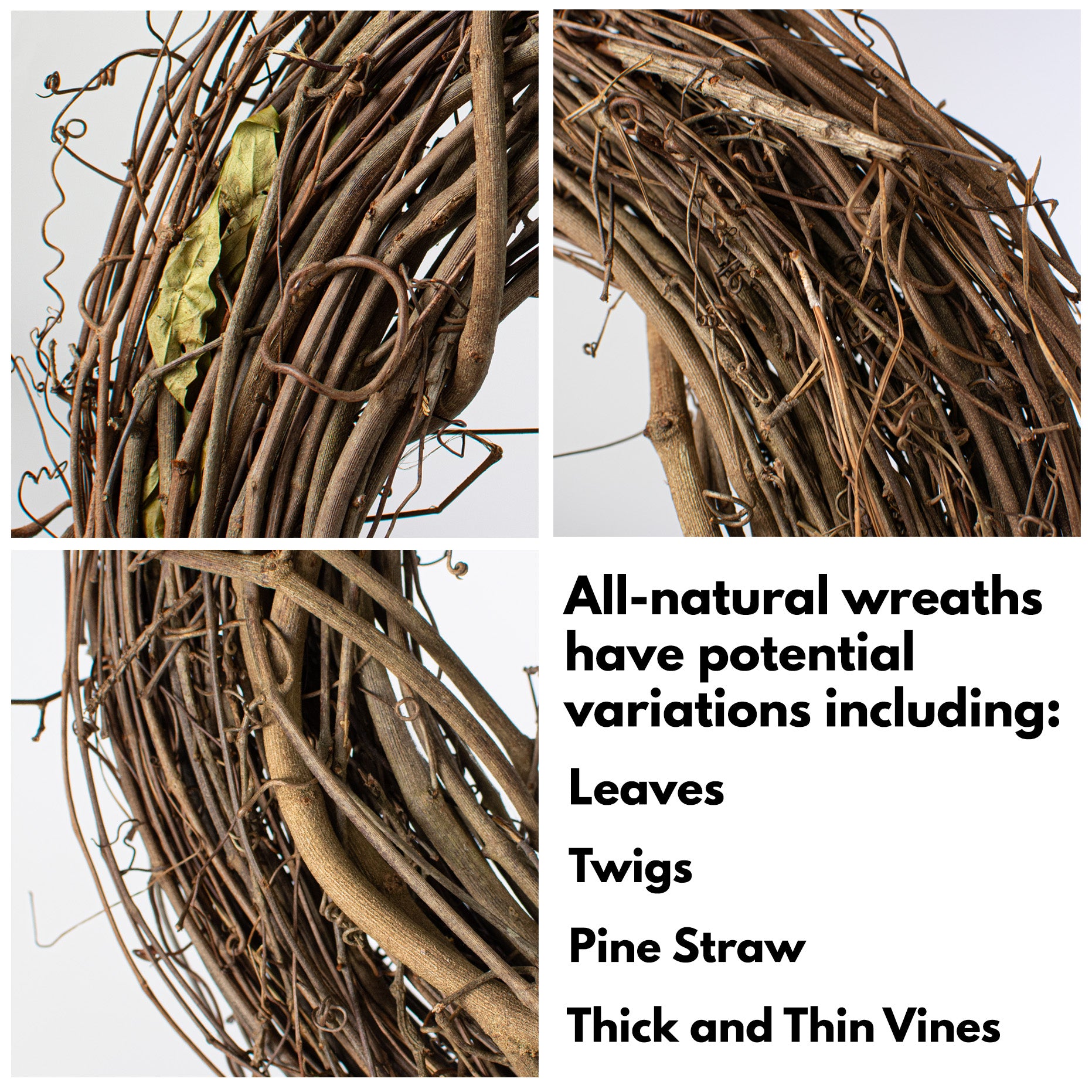 16" Natural Grapevine Wreath: Round detail photo 3