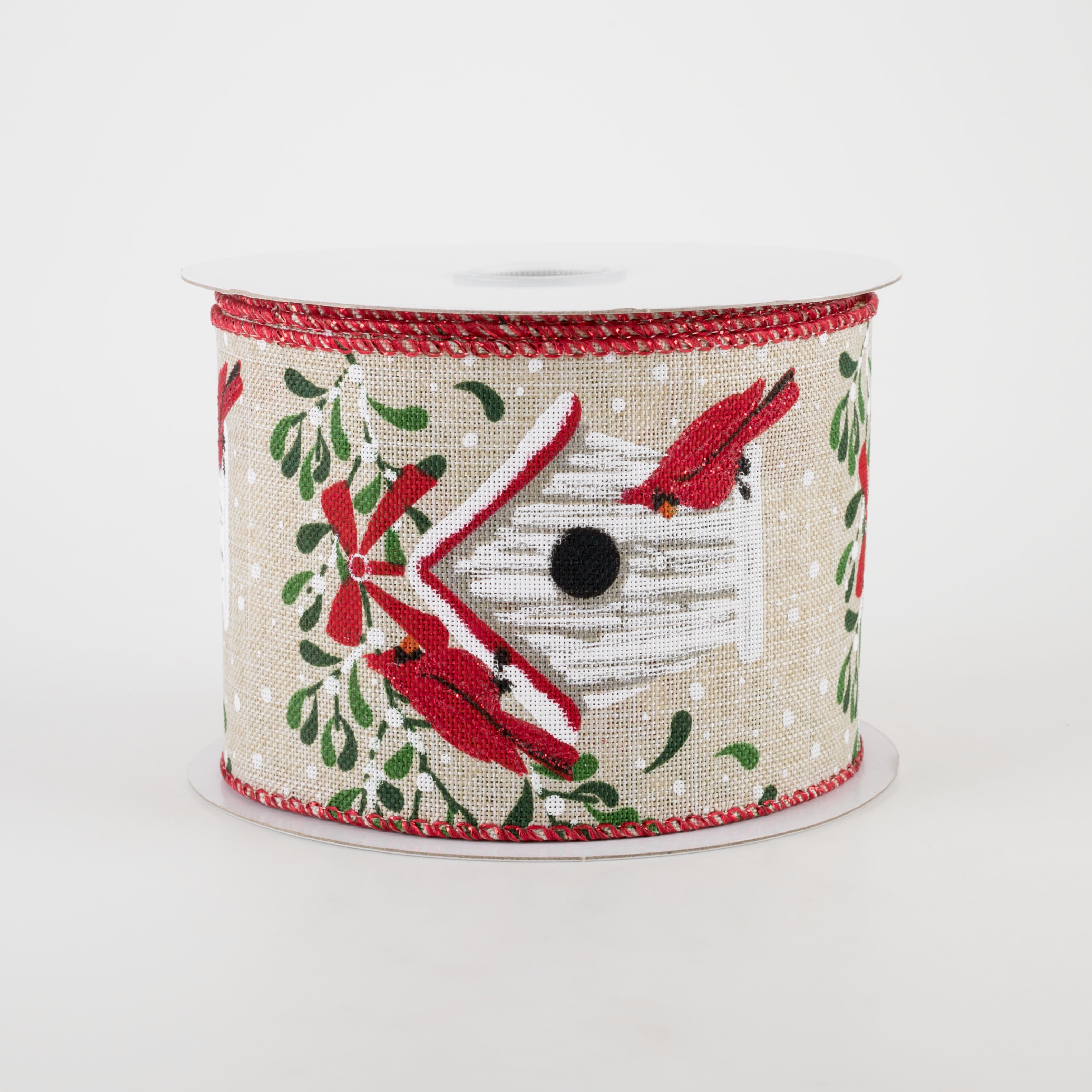2.5" Natural Linen Cardinal Birdhouse Ribbon (10 Yards)