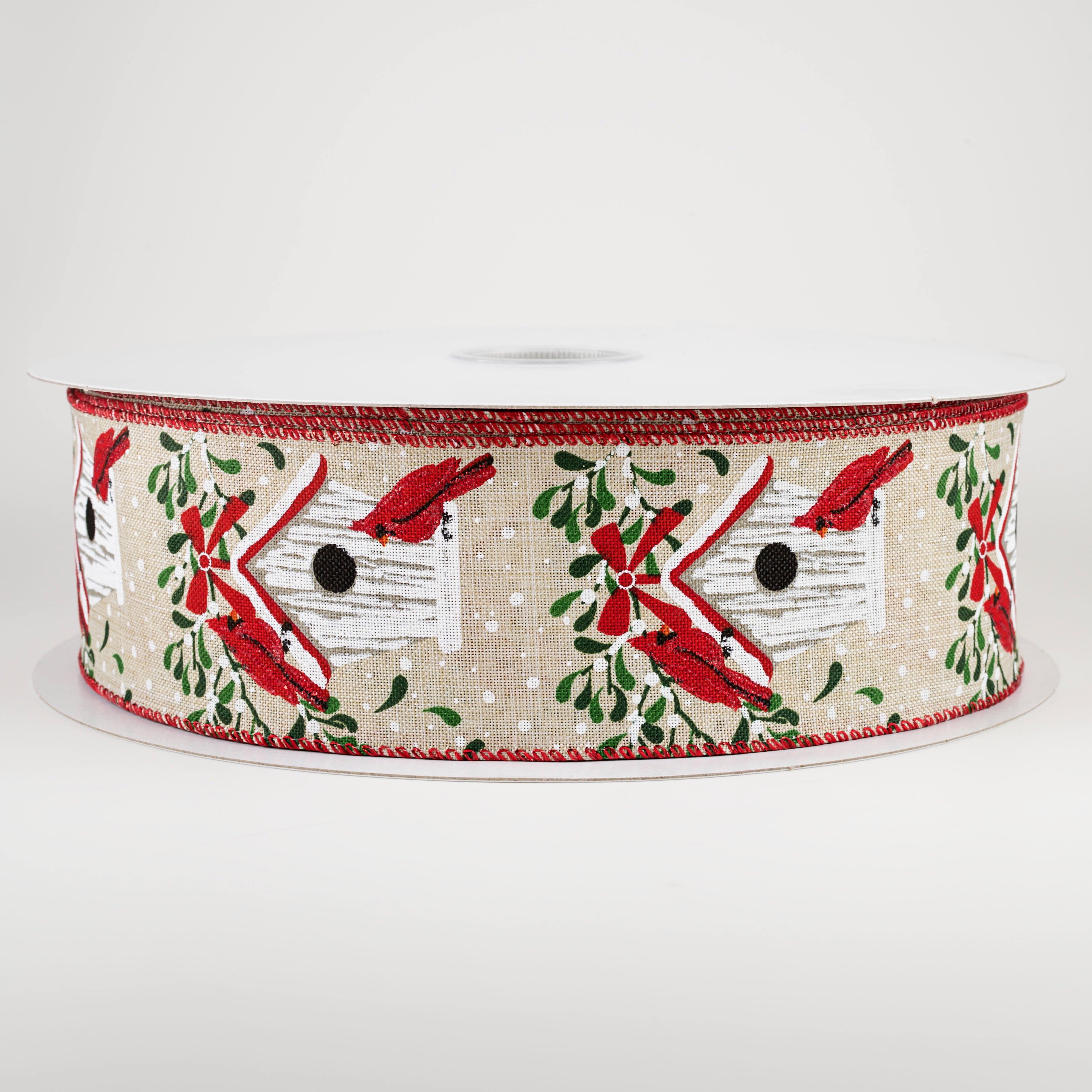 2.5" Natural Linen Cardinal Birdhouse Ribbon (50 Yards)