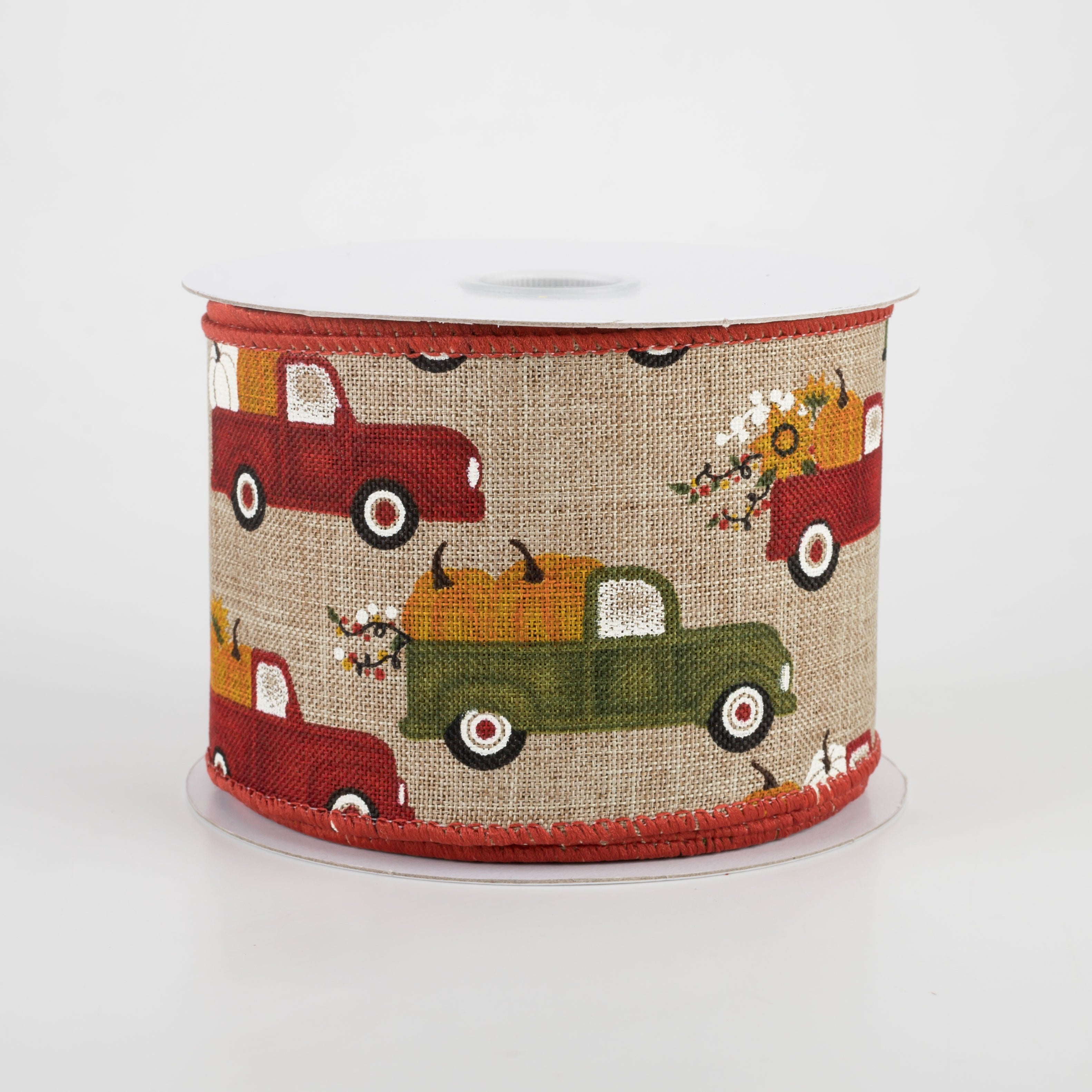 2.5" Natural Linen Fall Pumpkin Truck Ribbon (10 Yards)