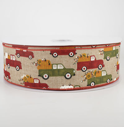 2.5" Natural Linen Fall Pumpkin Truck Ribbon (50 Yards) Item Number: 861-40-168