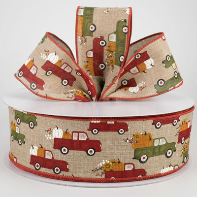 2.5" Natural Linen Fall Pumpkin Truck Ribbon (50 Yards) Lifestyle Photo