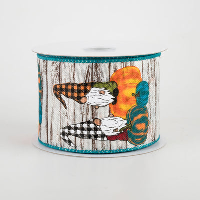 2.5" Natural Wood Textured Gnome Ribbon: Teal Pumpkins (10 Yards)