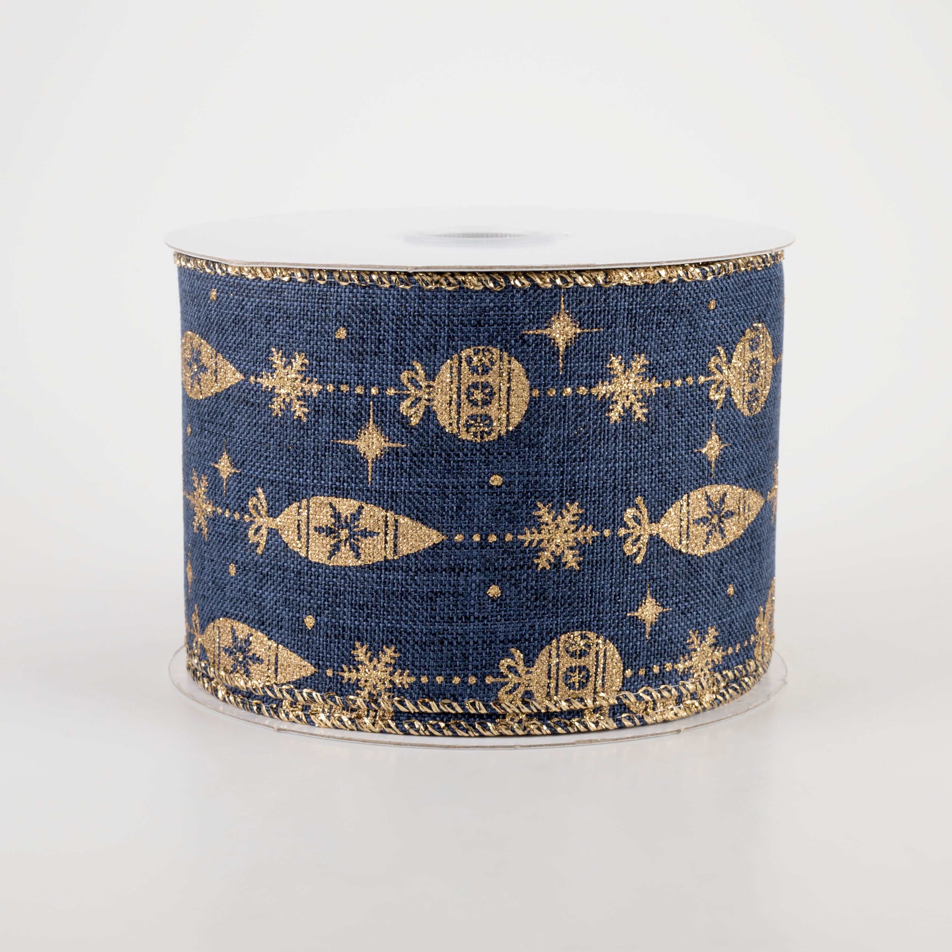 2.5" Navy Linen Gold Ornament Ribbon (10 Yards)