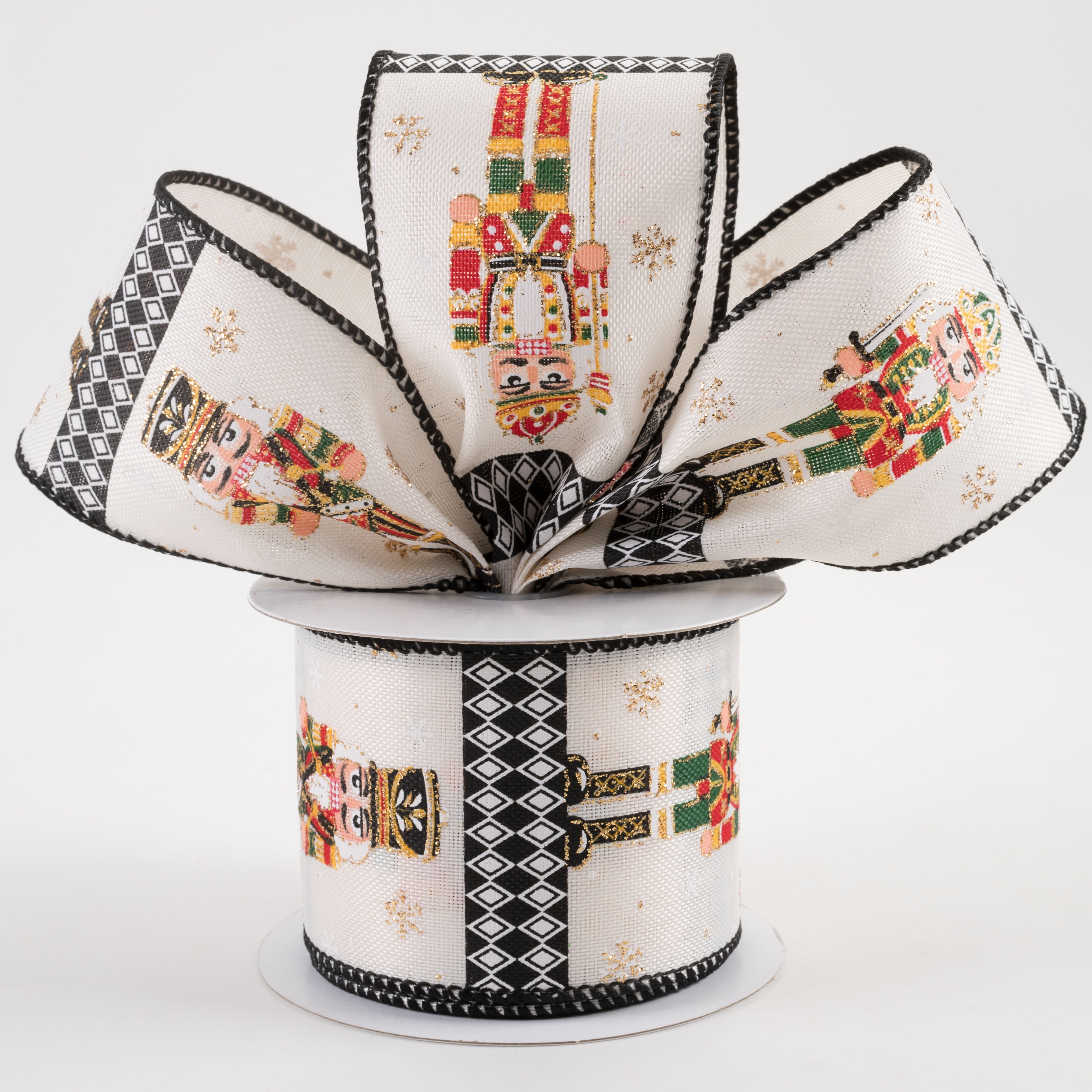 2.5" Nutcracker Harlequin Ribbon: Ivory (10 Yards) Lifestyle Photo