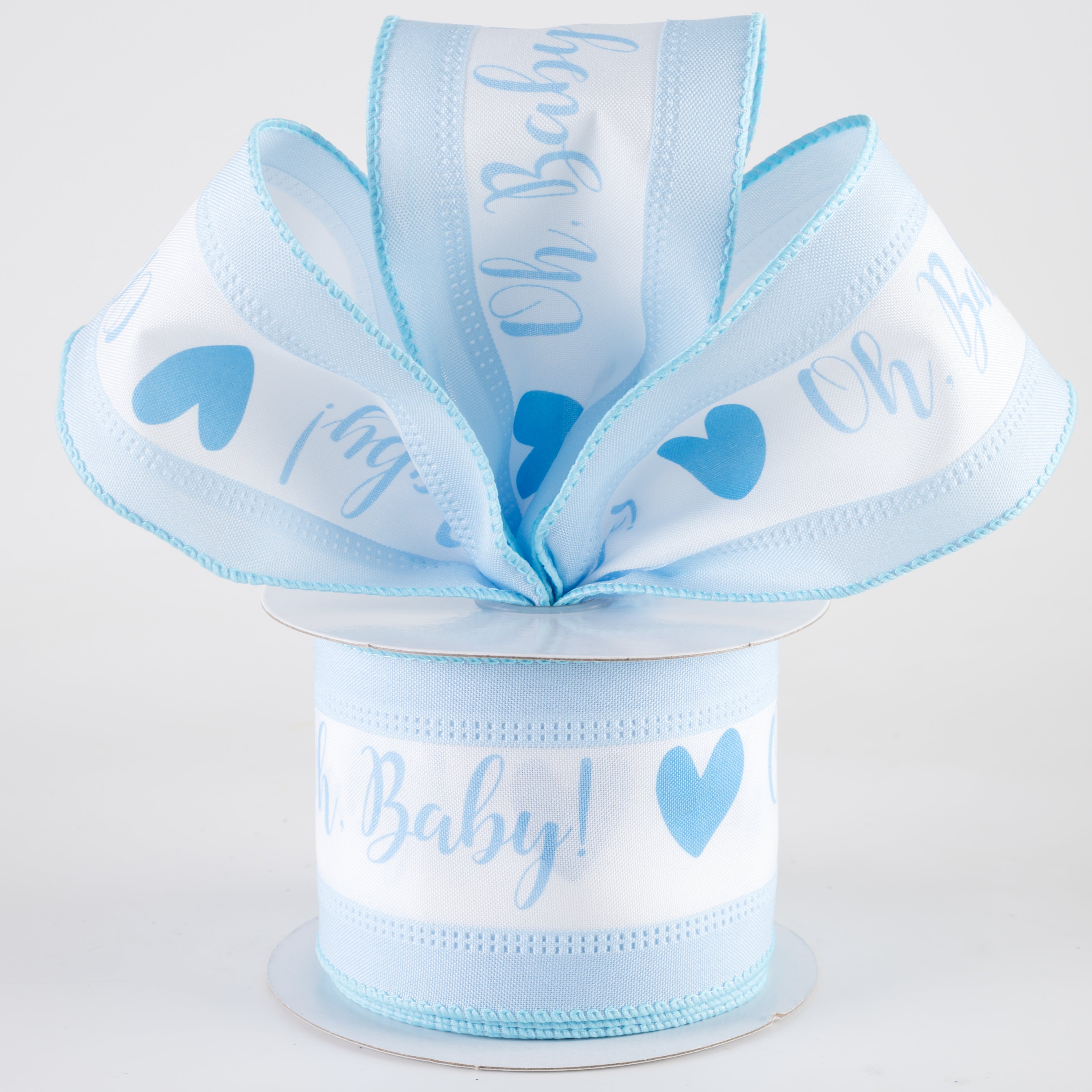 2.5" Oh, Baby! Heart Linen Edge Ribbon: White & Blue (10 Yards) Lifestyle Photo