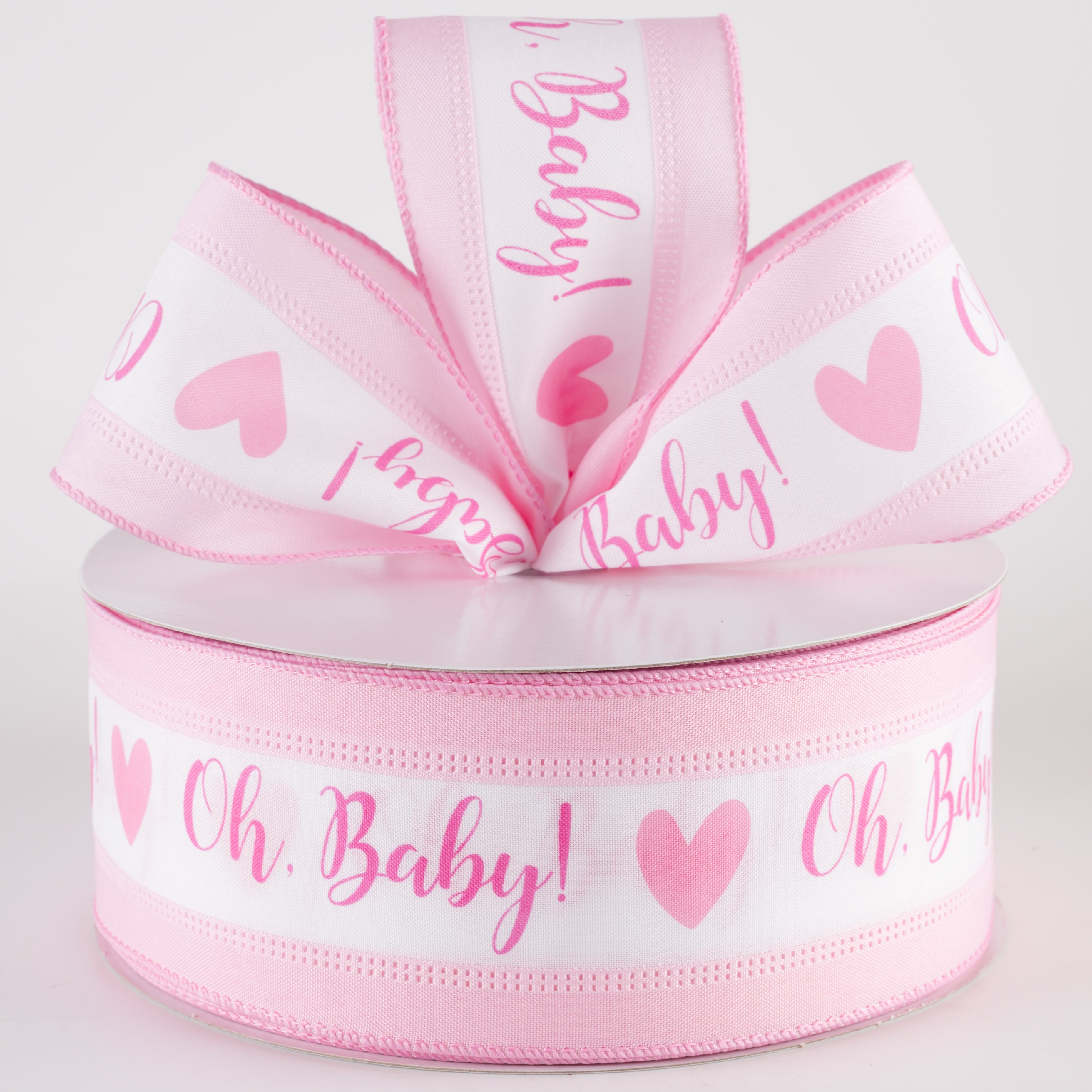 2.5" Oh, Baby! Heart Linen Edge Ribbon: White & Pink (50 Yards) Lifestyle Photo