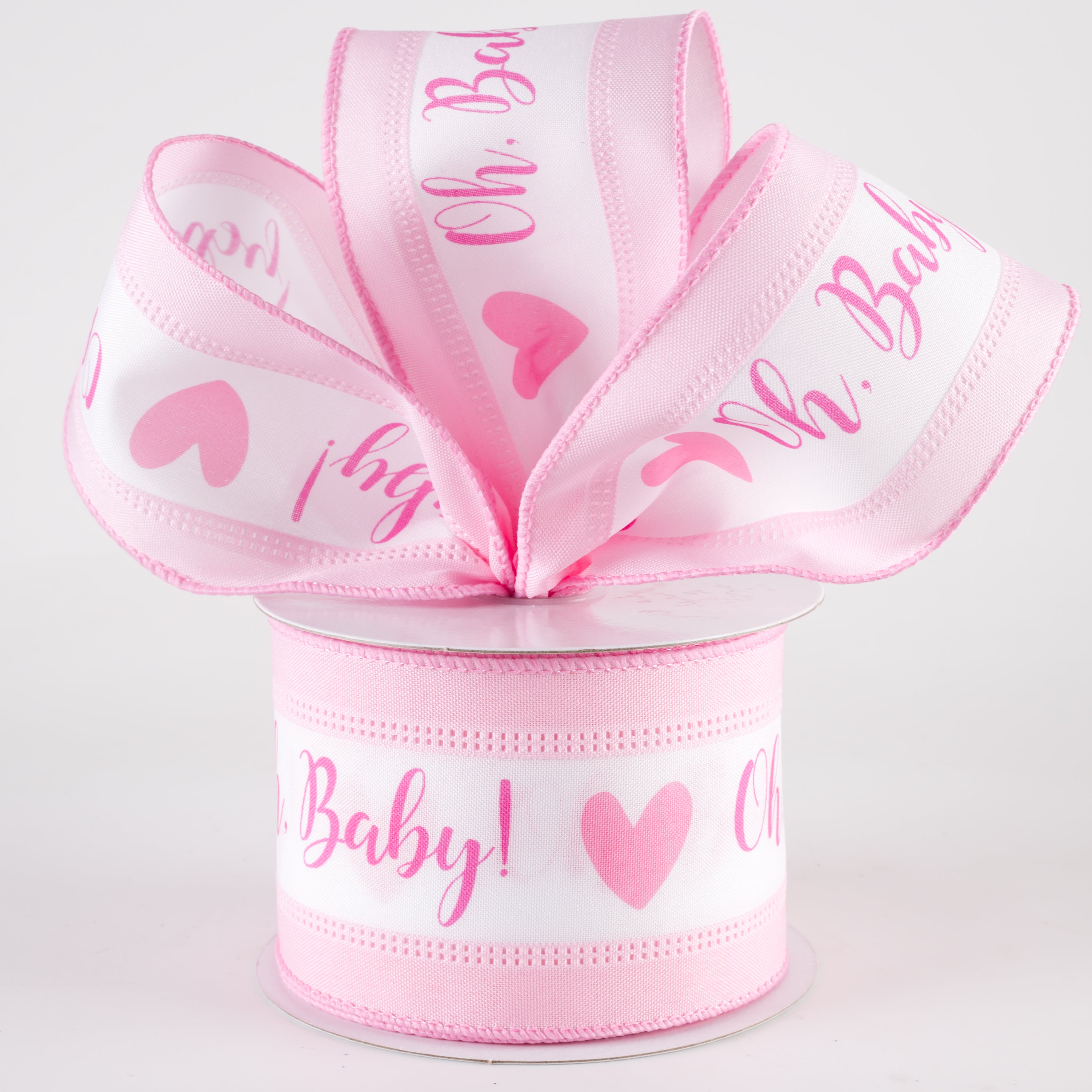 2.5" Oh, Baby! Heart Linen Edge Ribbon: White & Pink (10 Yards) Lifestyle Photo