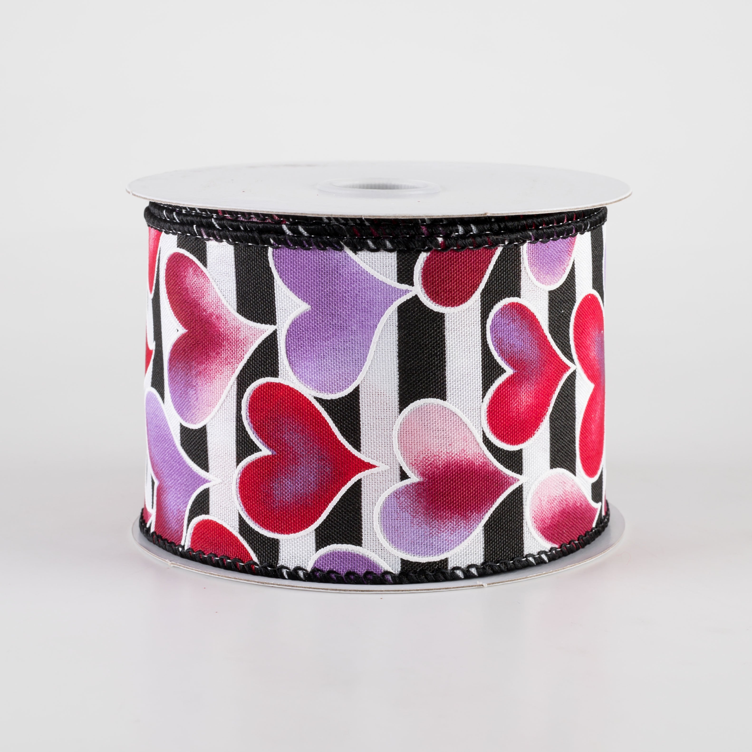 2.5" Ombré Hearts BW Satin Stripe Ribbon: Red, Pink, Lavender (10 Yards) Item Number: 11416-40-30