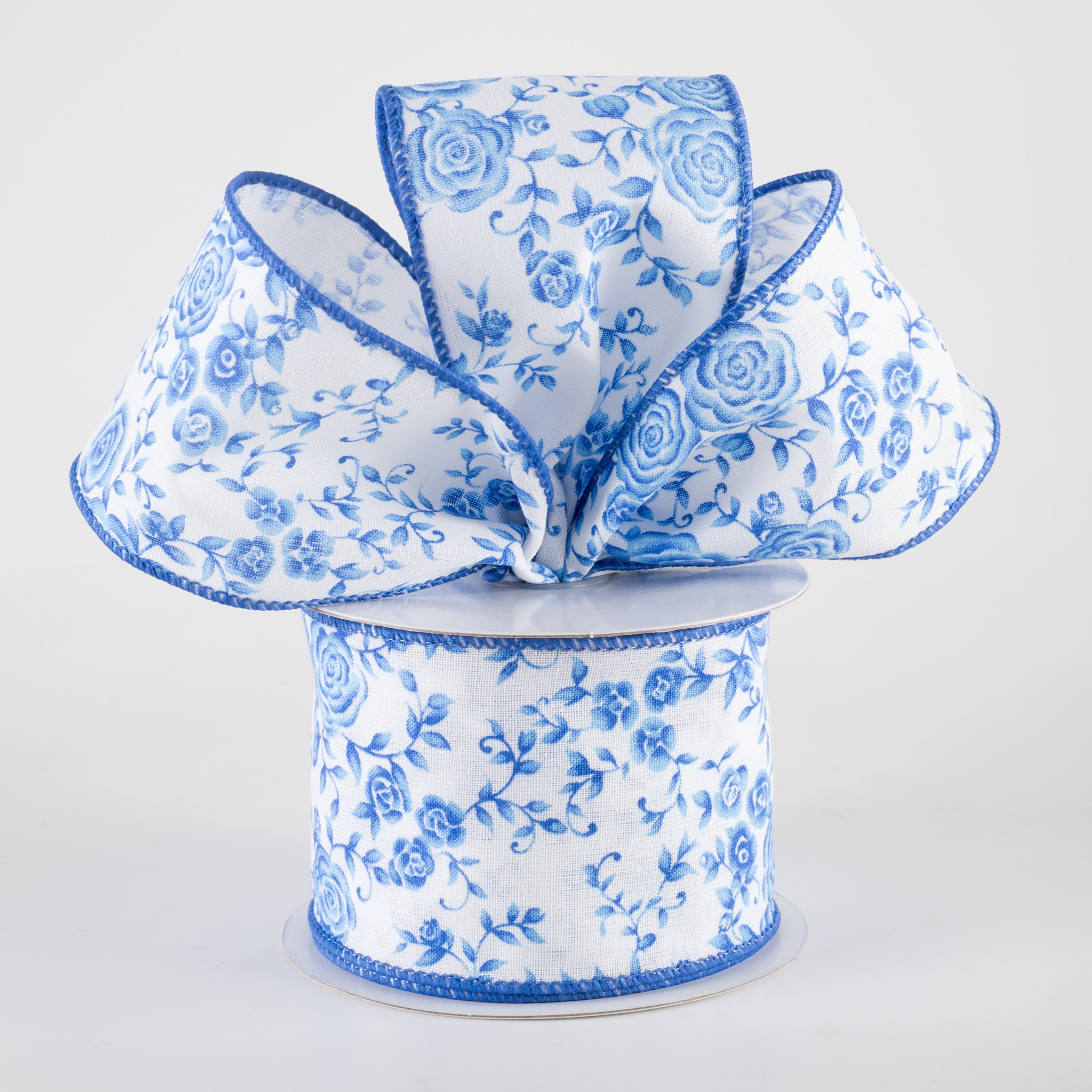 2.5" Ombré Roses on White Linen Ribbon: Cobalt Blue (10 Yards) Lifestyle Photo