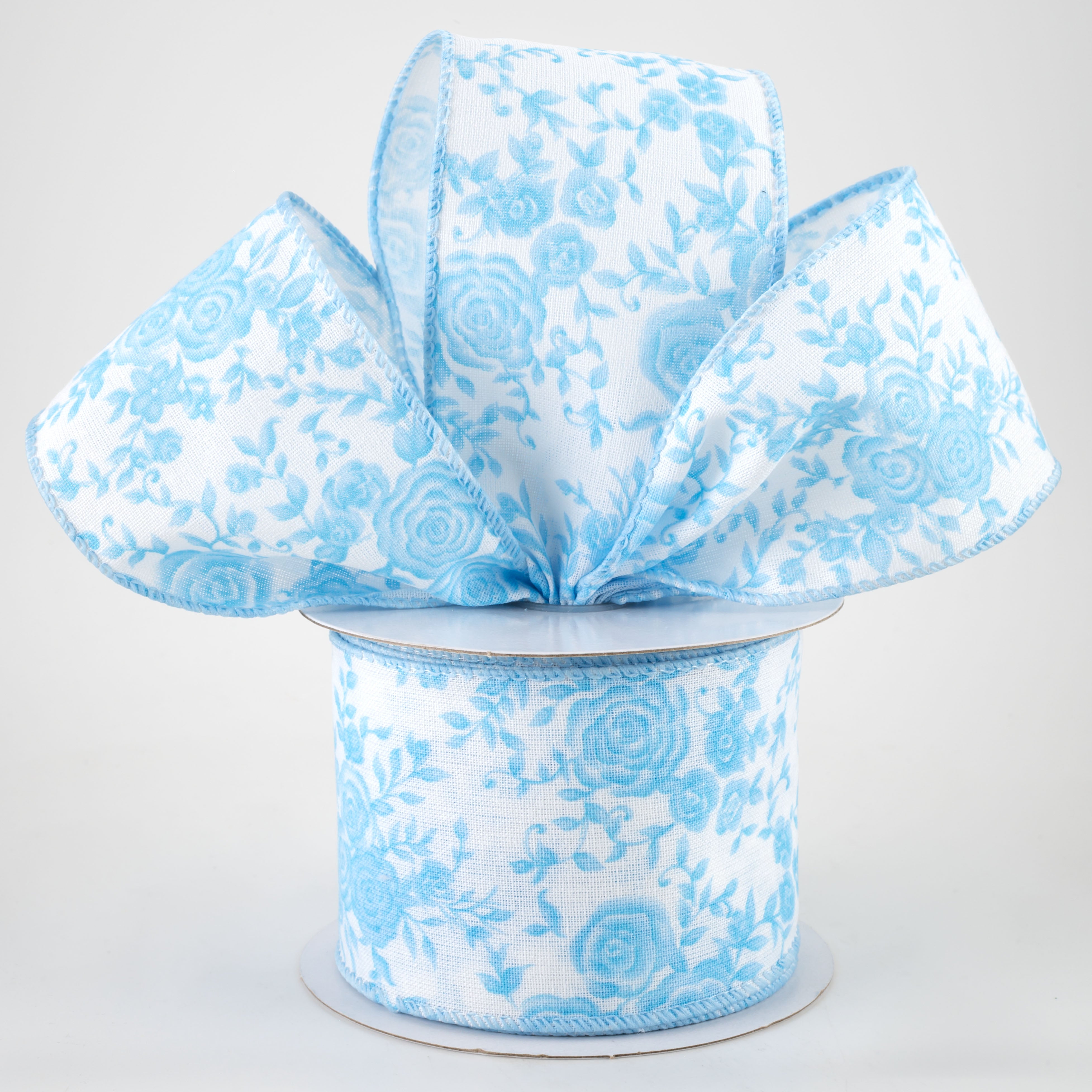 2.5" Ombré Roses on White Linen Ribbon: Blue (10 Yards) Lifestyle Photo