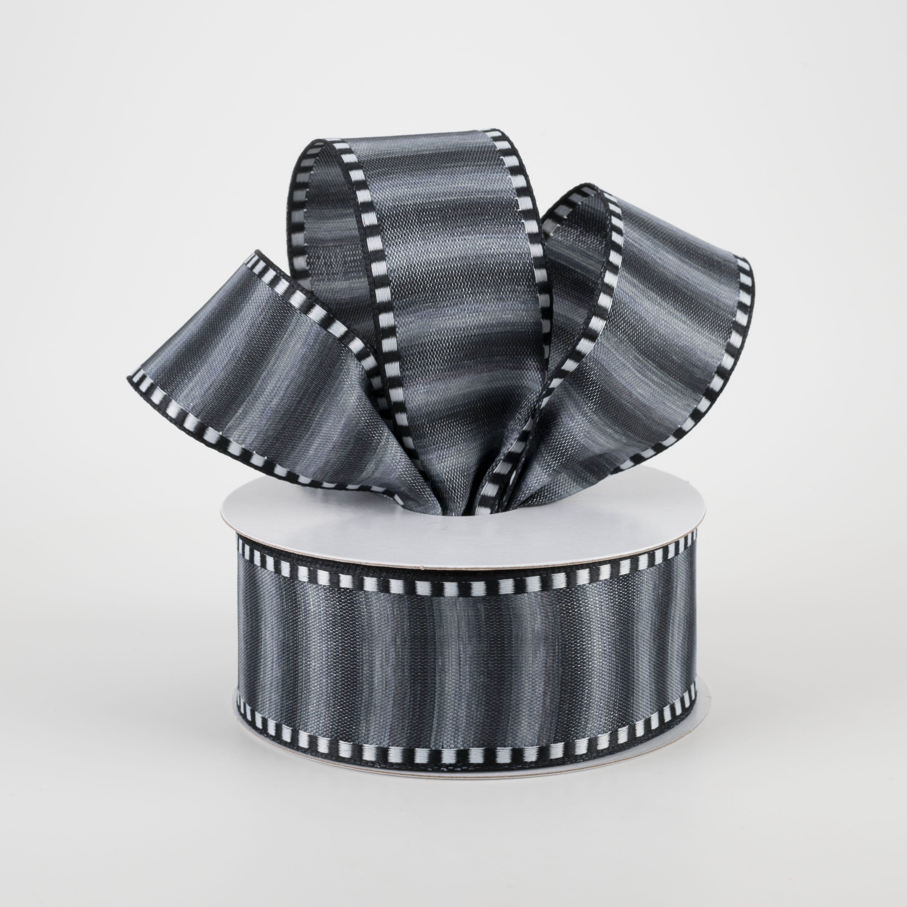 1.5" Ombré Stripe With Black & White Edge Ribbon: Black (10 Yards) Lifestyle Photo