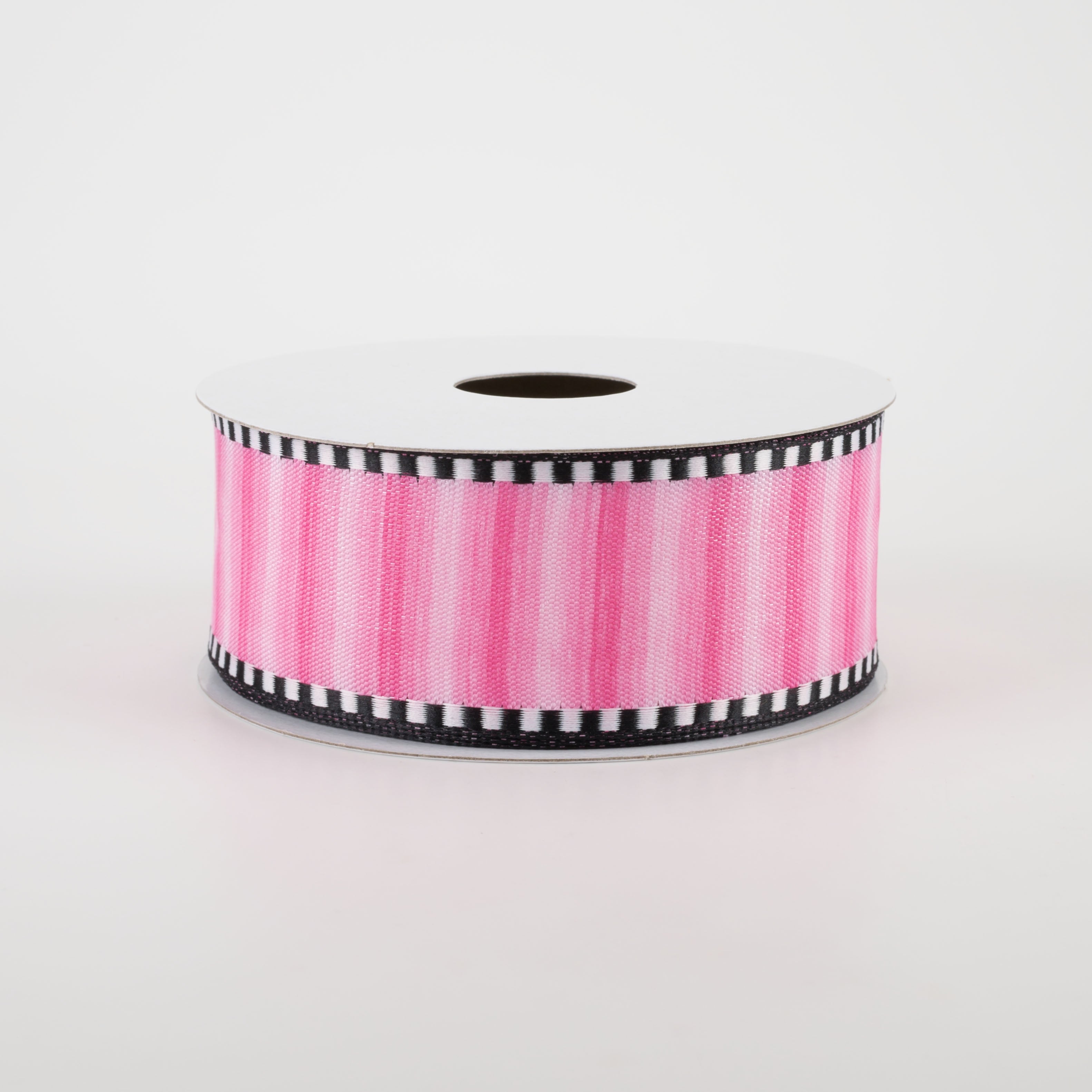 1.5" Ombré Stripe With Black & White Edge Ribbon: Fuchsia (10 Yards)