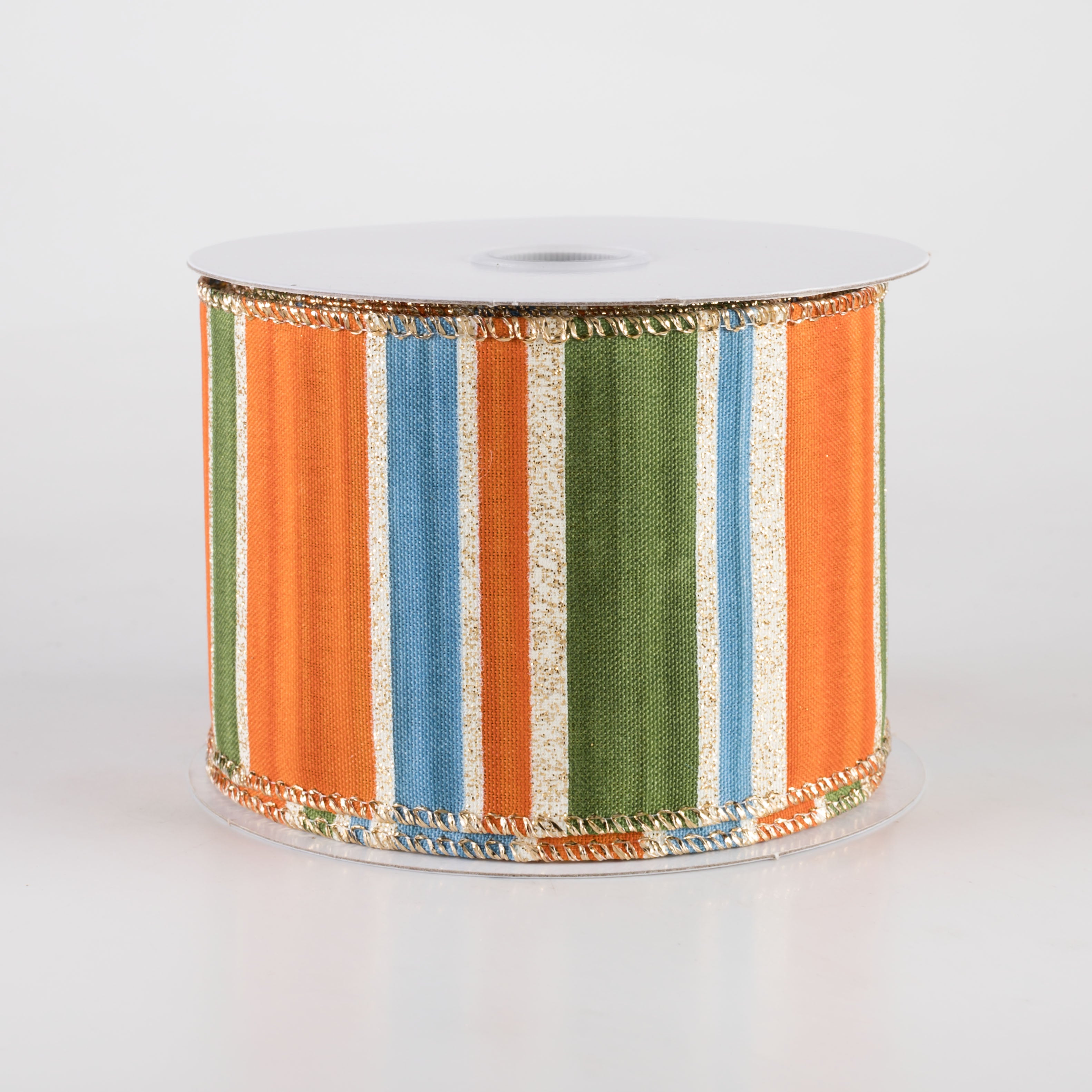 2.5" Ombré Stripes Glitter Ribbon: Rust Orange, Blue & Moss on Cream (10 Yards) Item Number: 61427-40-05