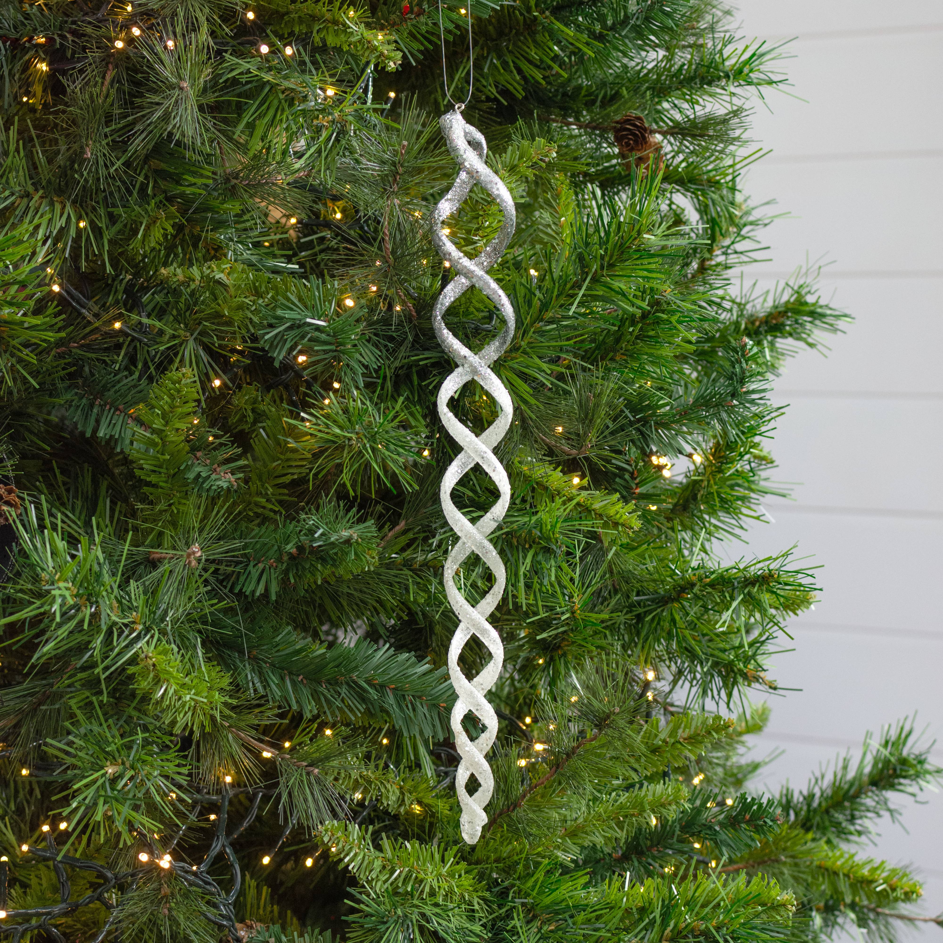 14" Ombre Glittered Icicle Swirl Ornament: Silver & White Lifestyle Photo