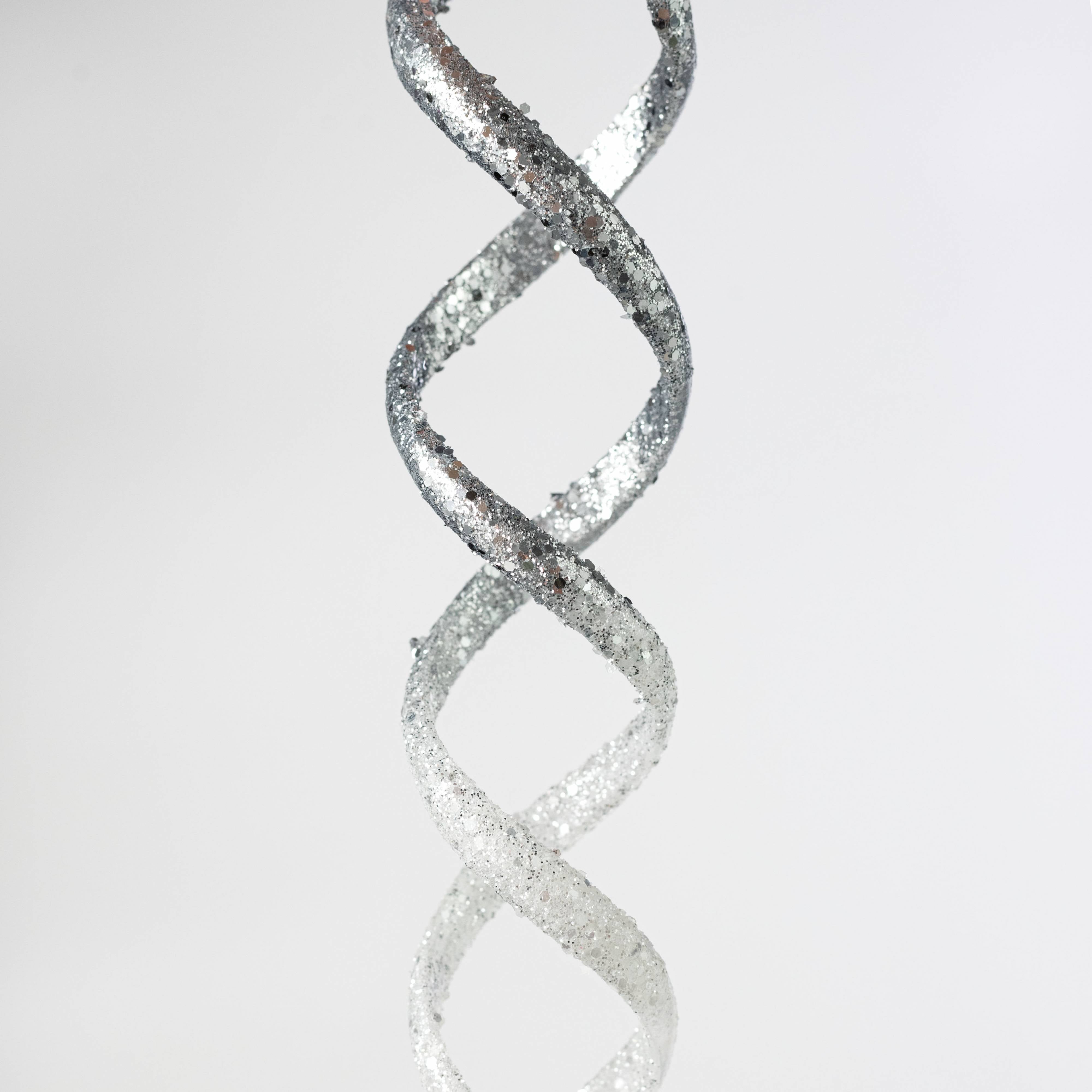 14" Ombre Glittered Icicle Swirl Ornament: Silver & White detail photo 3