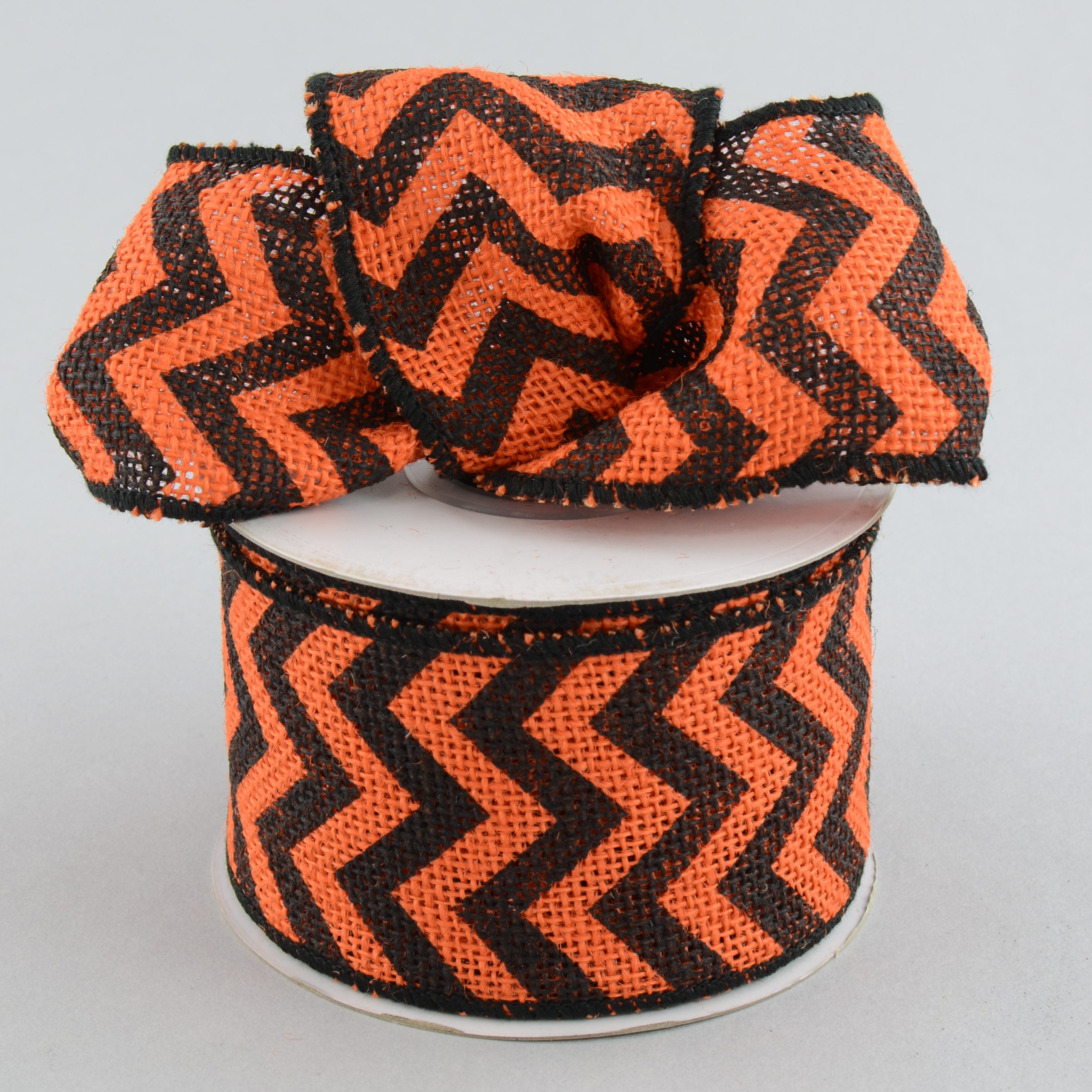 2.5" Orange & Black Burlap Chevron Ribbon (10 Yards) Lifestyle Photo