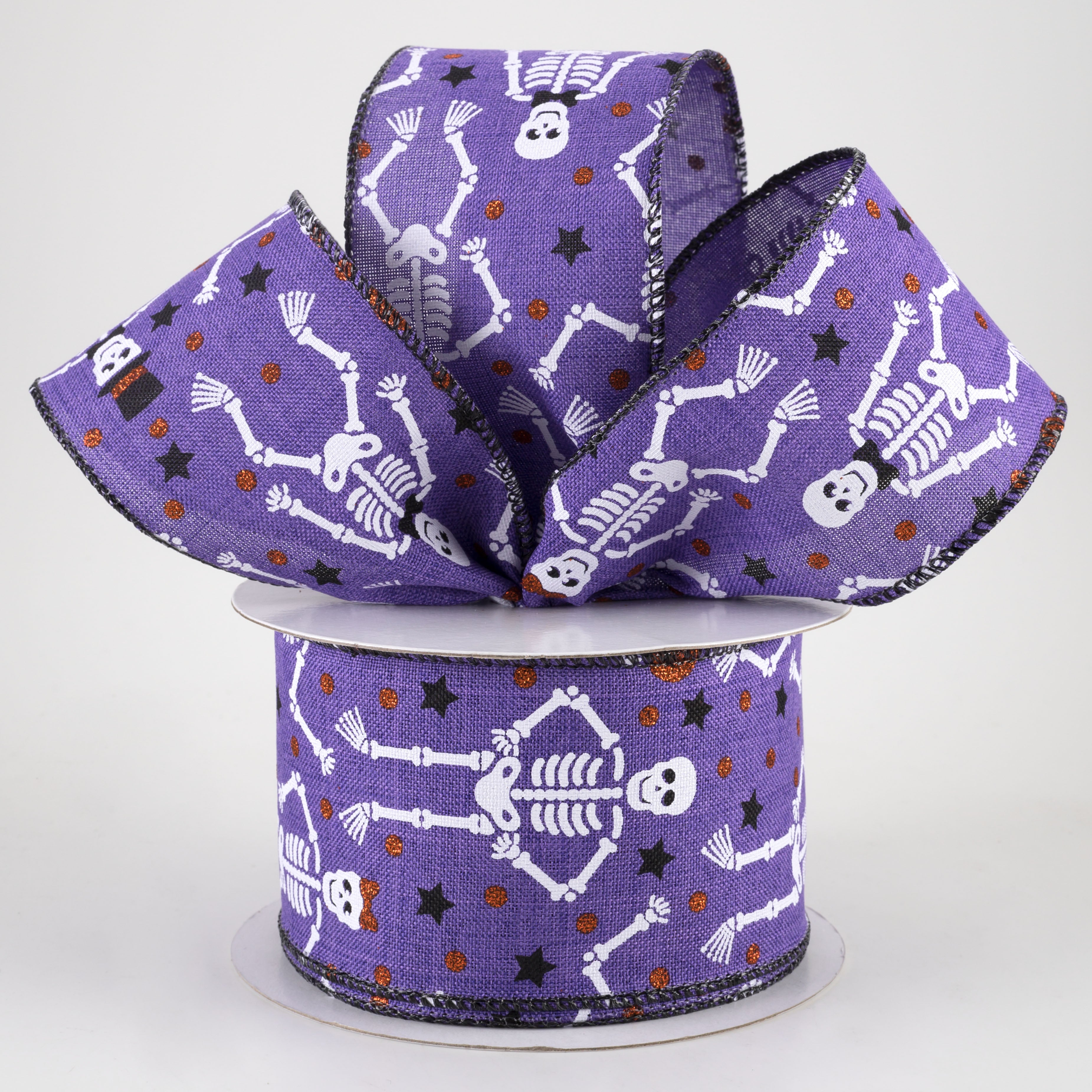 2.5" Orange Glitter Skeletons Ribbon: Purple (10 Yards) Lifestyle Photo